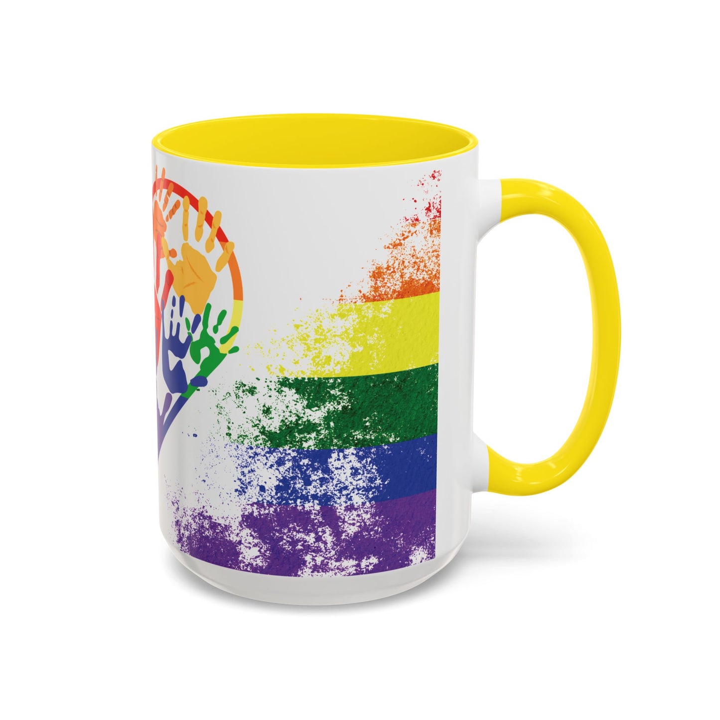 Handprint Heart Pride Mug | Rainbow Splash Ceramic Cup | 11oz & 15oz