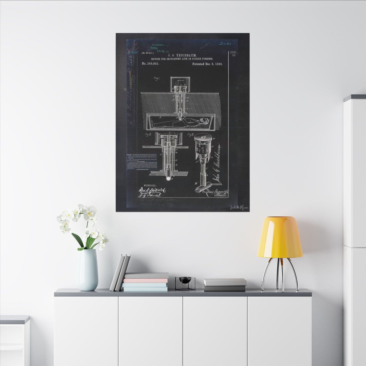Safety Coffin Patent Print (1882) β Gothic Blueprint Canvas Wall Art
