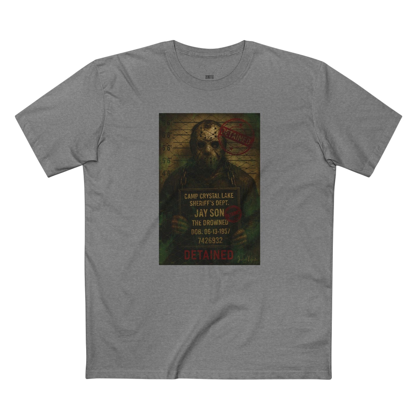 Jason Voorhees Horror Mugshot Tee โ Premium AS Colour 5001 Shirt