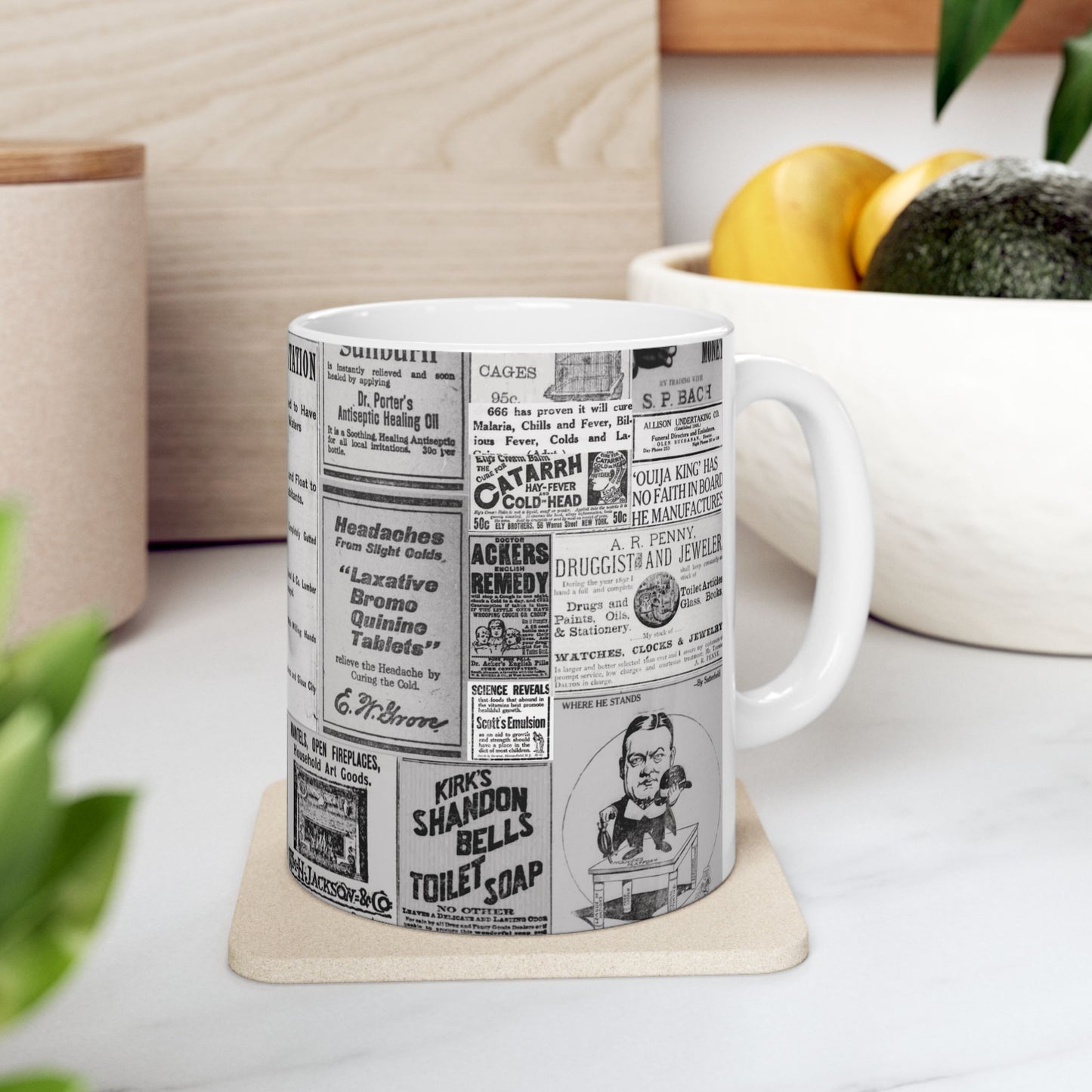 Occult Americana Coffee Tea Mug | 1800s Early 1900s Vintage Newspaper Ad Collage Ceramic Mug 2 - 11oz and 15oz