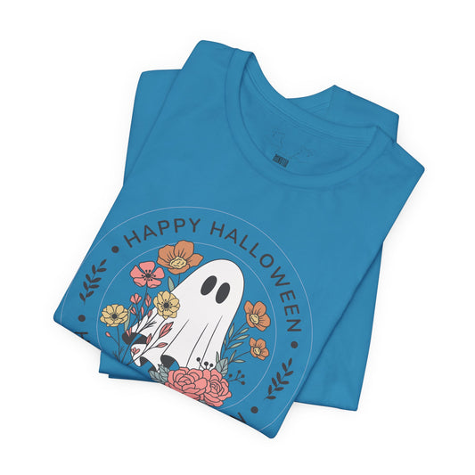 Glad Halloween Blommig Spöke-T-shirt – Bella+Canvas 3001