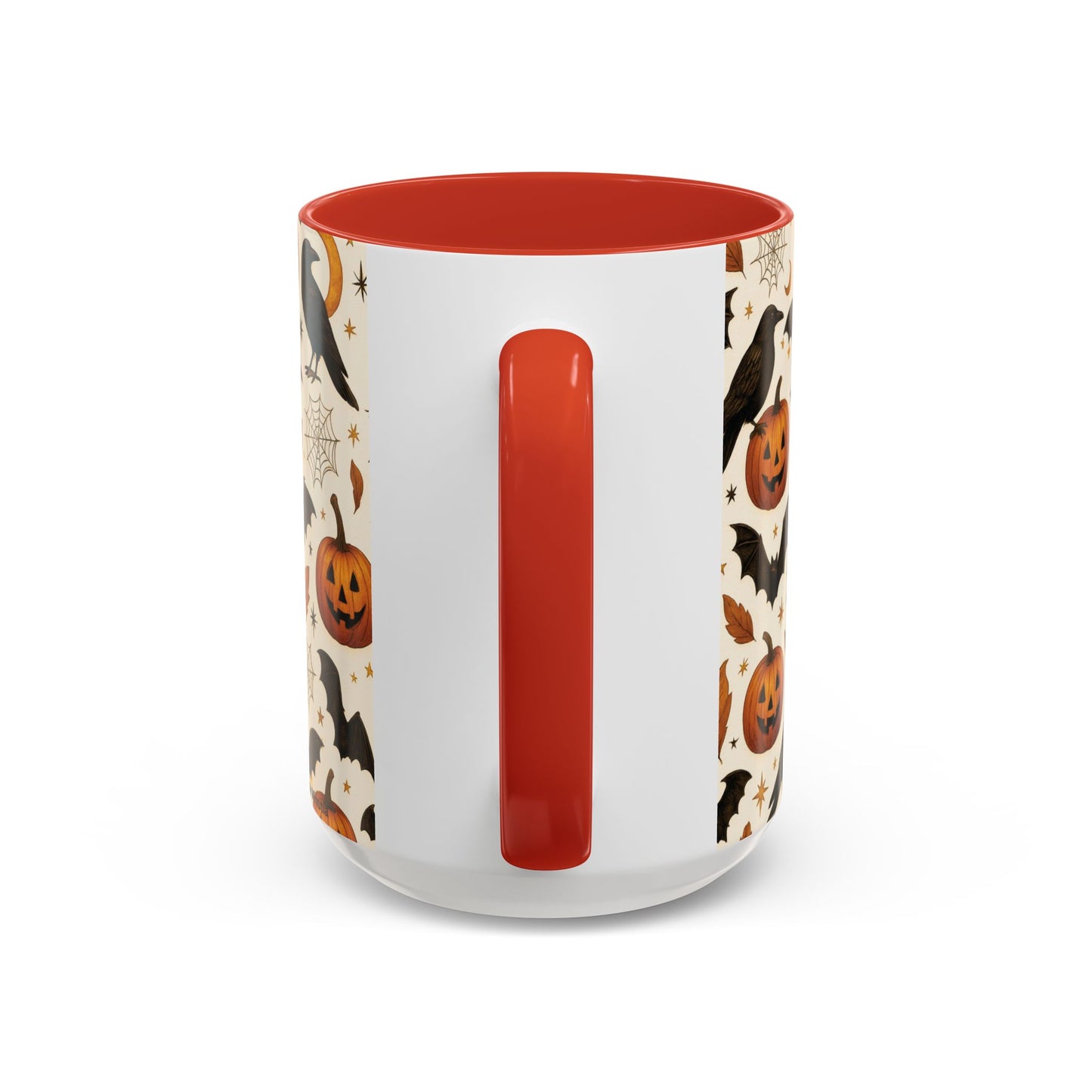Halloween Raven & Pumpkin Color Accent Mug β Gothic Crow, Bats & Jack-oβ-Lantern Coffee Cup (11oz & 15oz) β Spooky Autumn Drinkware