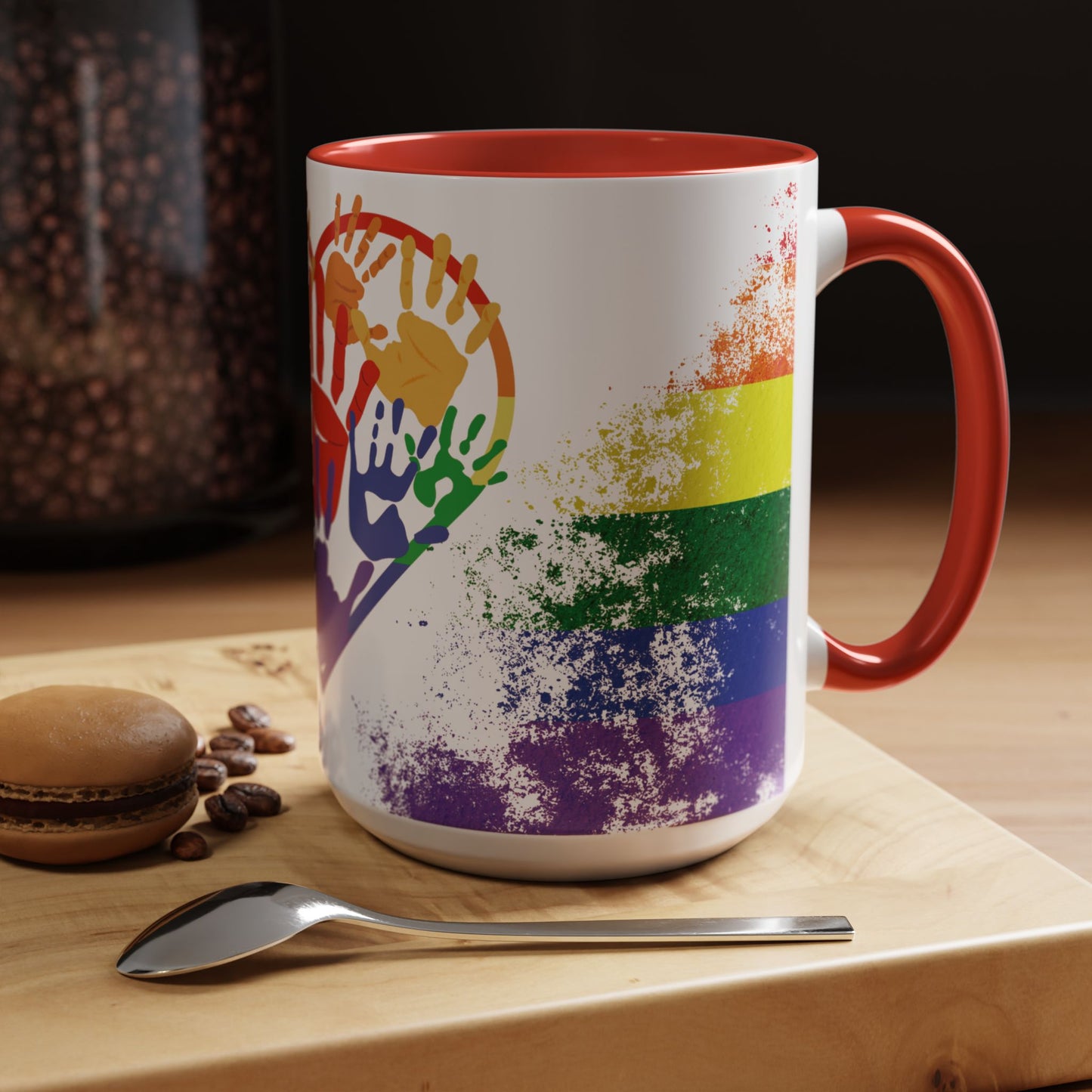 Handprint Heart Pride Mug | Rainbow Splash Ceramic Cup | 11oz & 15oz