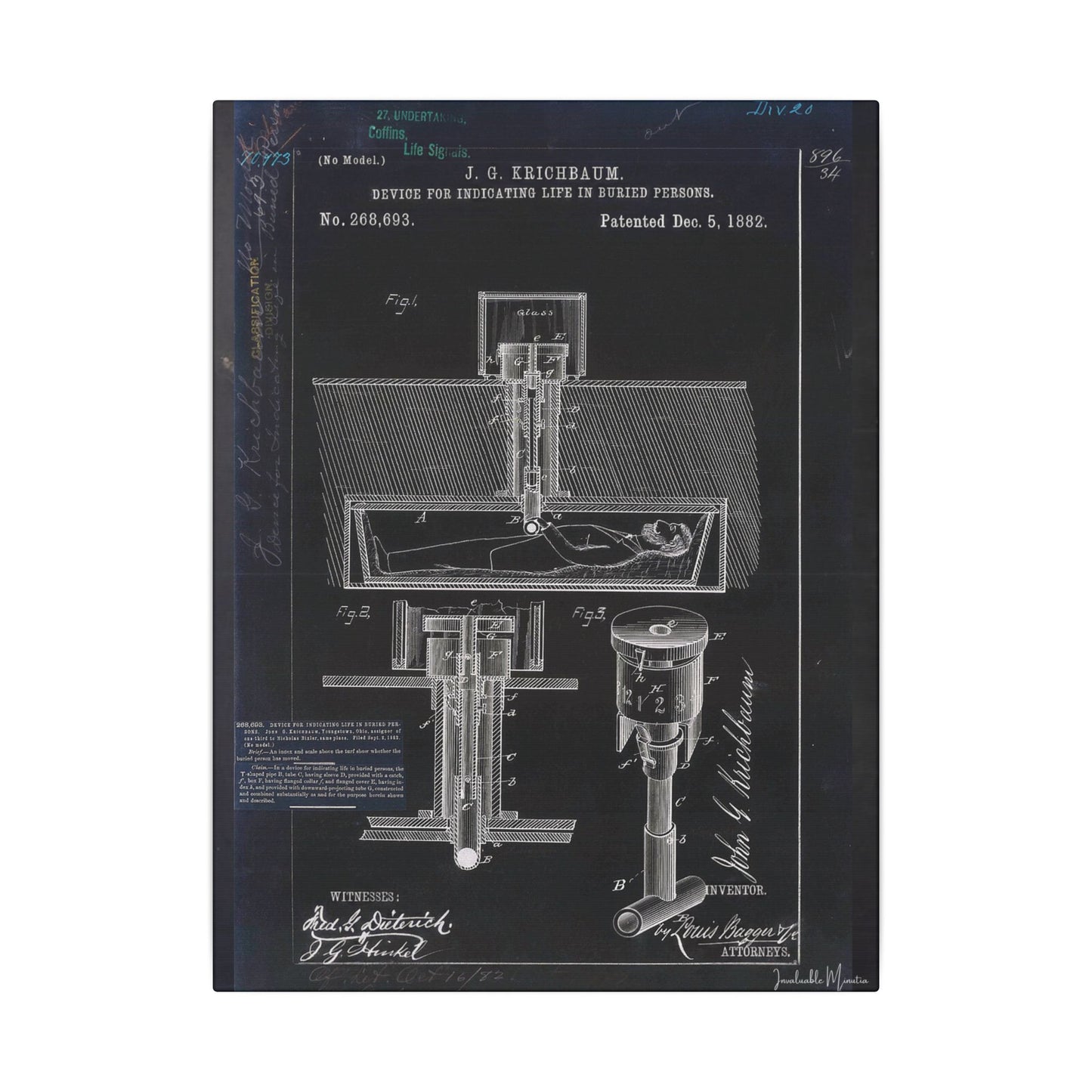 Safety Coffin Patent Print (1882) β Gothic Blueprint Canvas Wall Art