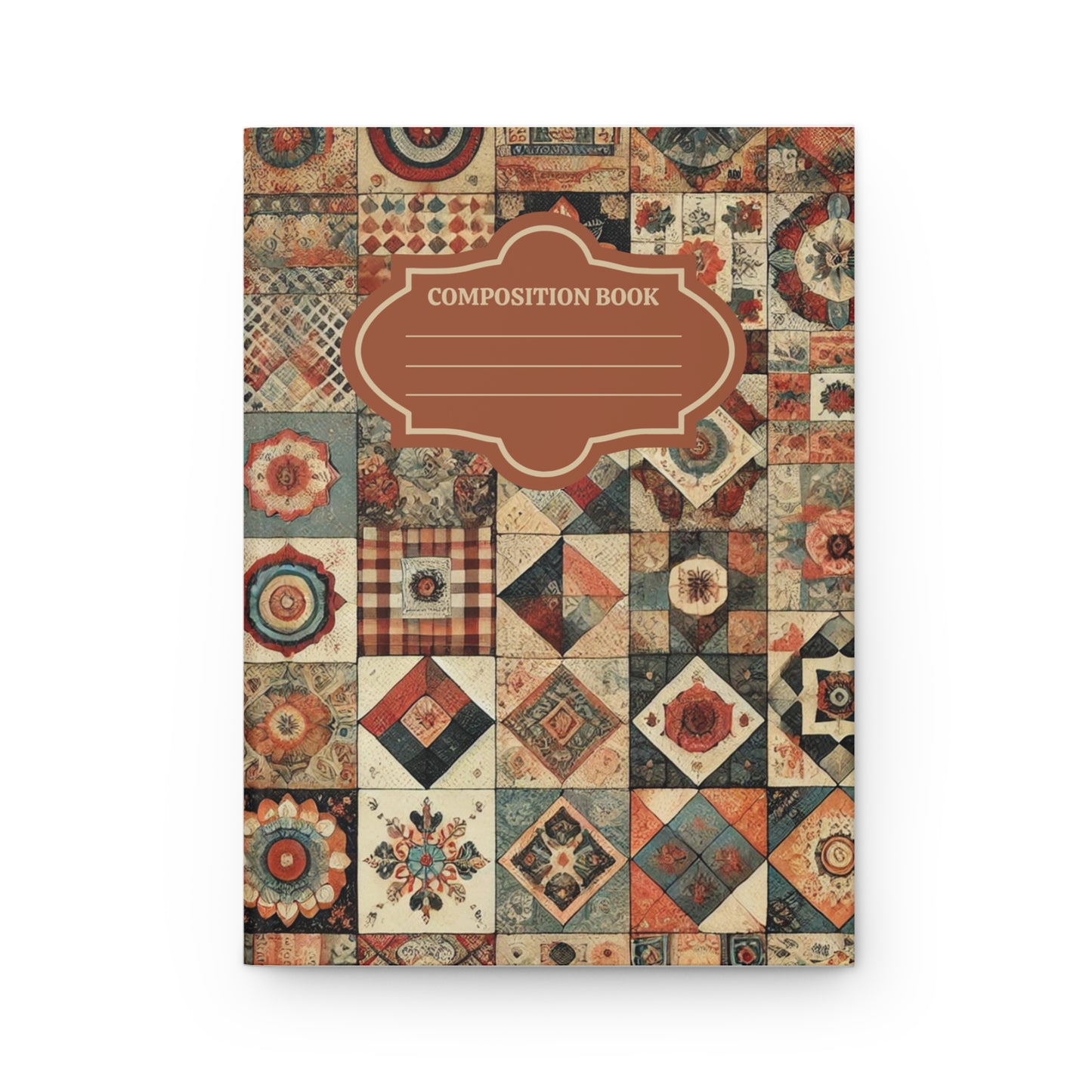 Vintage-Inspired Patterned Patchwork Quilt Composition Journal – Hardcover Journal