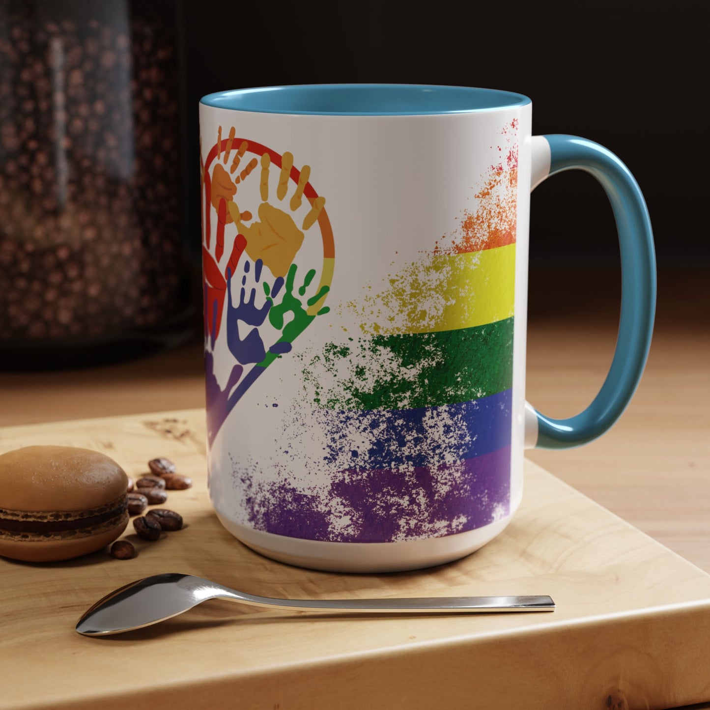 Handprint Heart Pride Mug | Rainbow Splash Ceramic Cup | 11oz & 15oz
