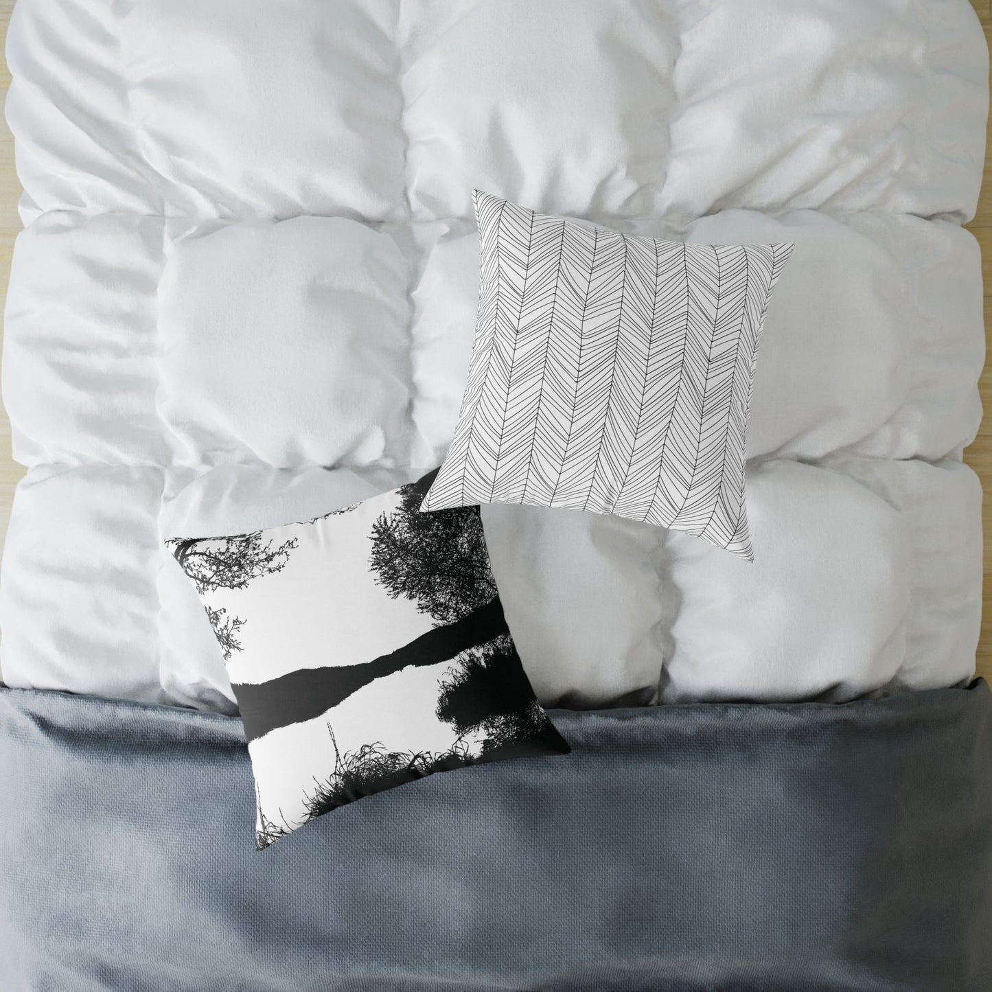 Stillwater Divide Silhouette Pillow β Liminal Lake Vibes for Moody Minimalists - Canvas Throw Pillow Home Decor