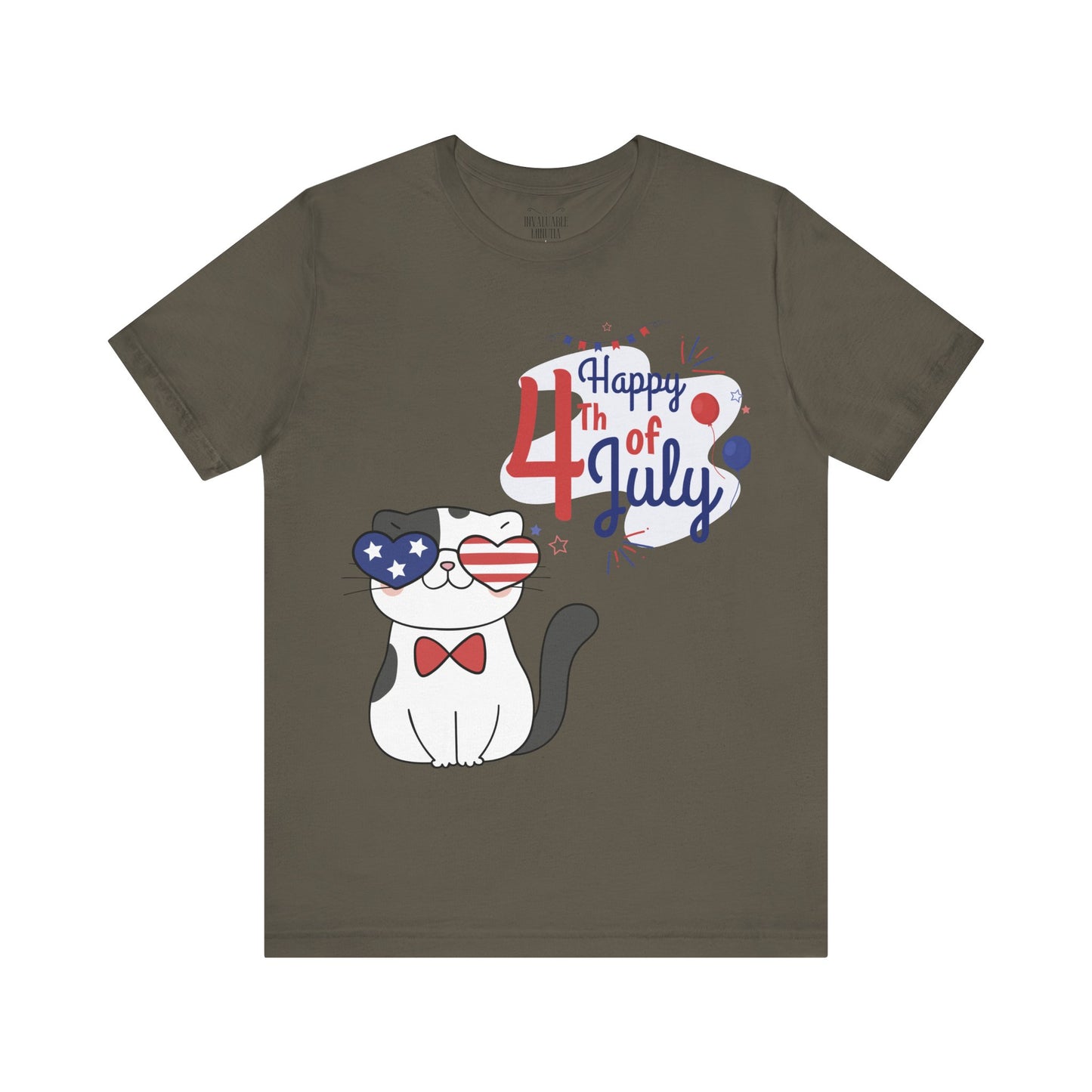 Patriotic Party Cat Tee – Happy 4th of July – Unisex Bella+Canvas Jersey Tee - 4th of July Tee