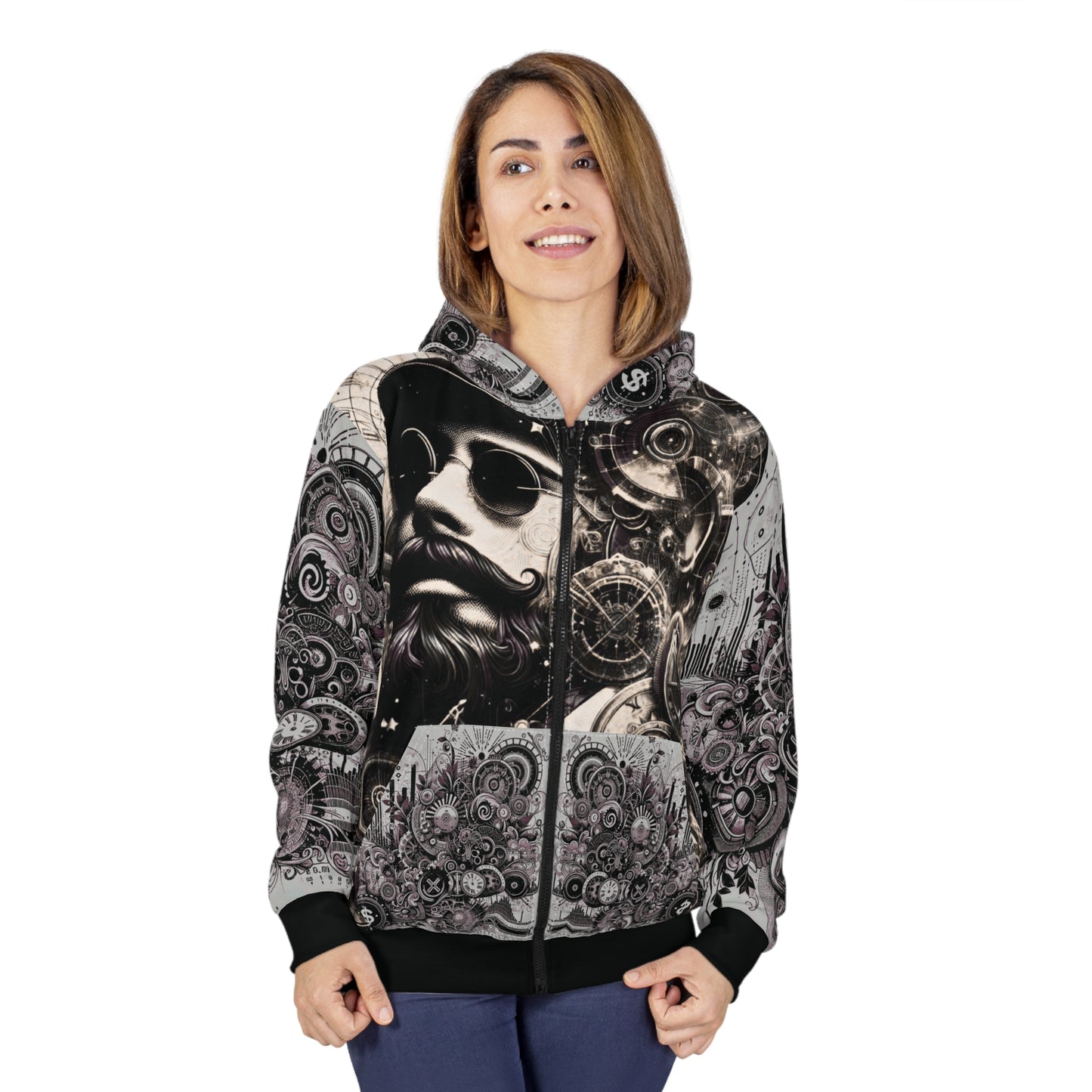 Cyber-Victorian Inventor — Steampunk AOP Zip-Up Hoodie