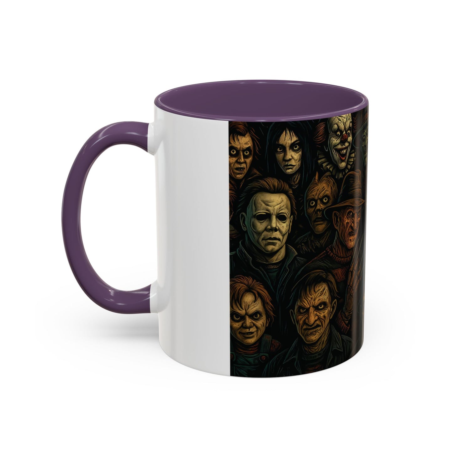 Horror Villain Collage Mug – 15oz & 11oz Ceramic Coffee Mug – Slasher Icons Halloween Gift – Goth Horrorcore Kitchen Decor