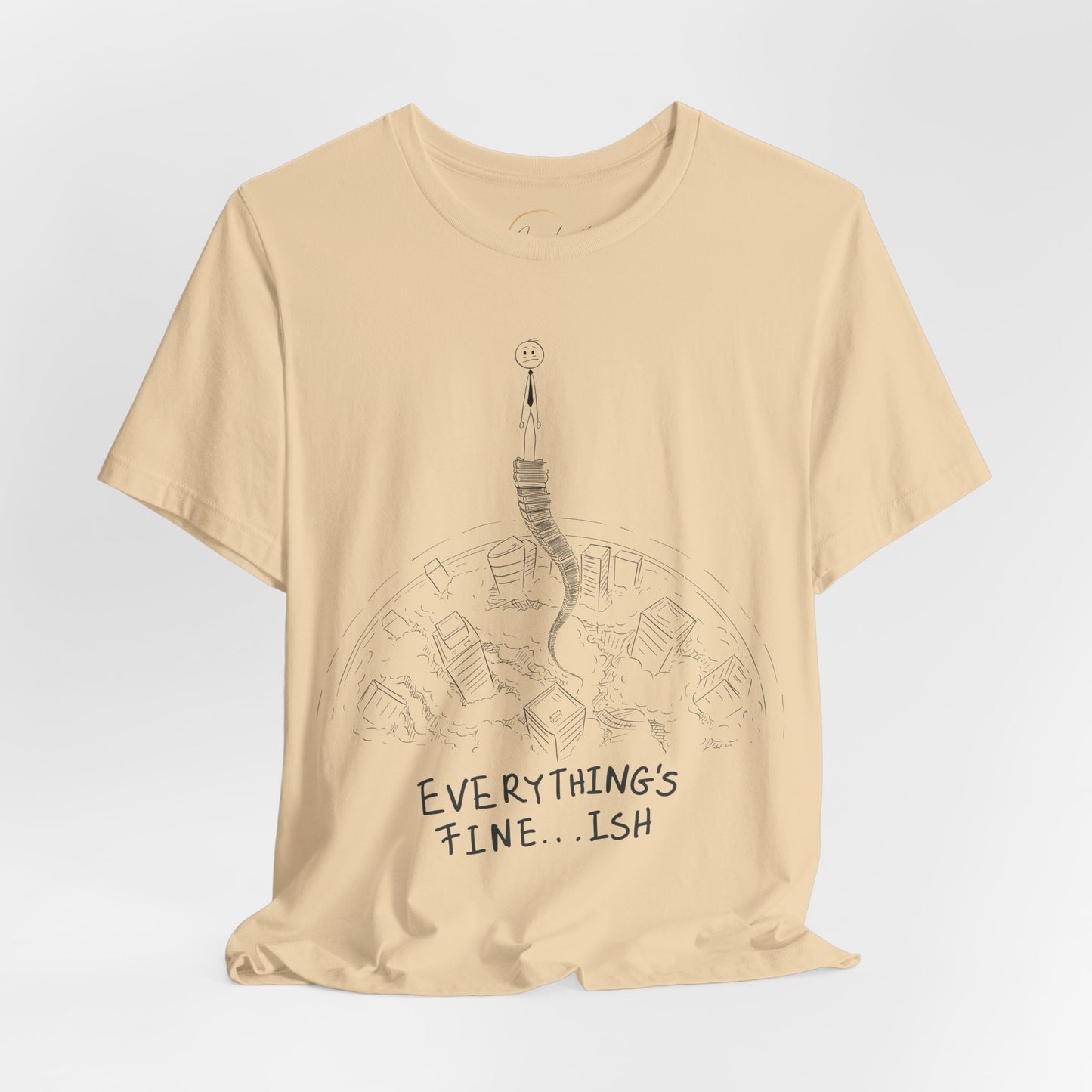 “Everything's Fine...Ish” Stick Figure Tee | Dark Humor Graphic Shirt | Bella+Canvas Unisex