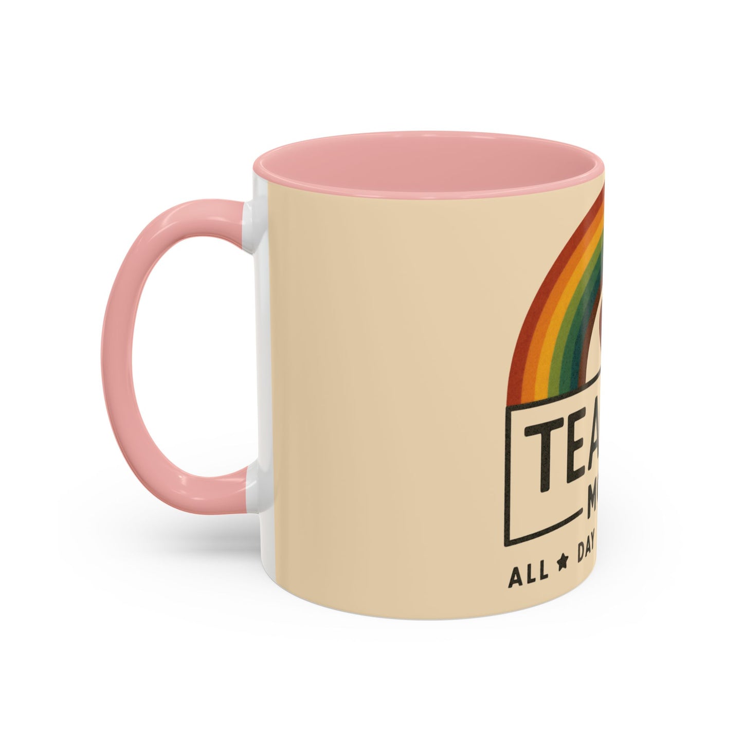 Teacher Mode – Color Accent Mug (11oz/15oz) • Rainbow Heart • Teacher Gift • Dishwasher & Microwave Safe