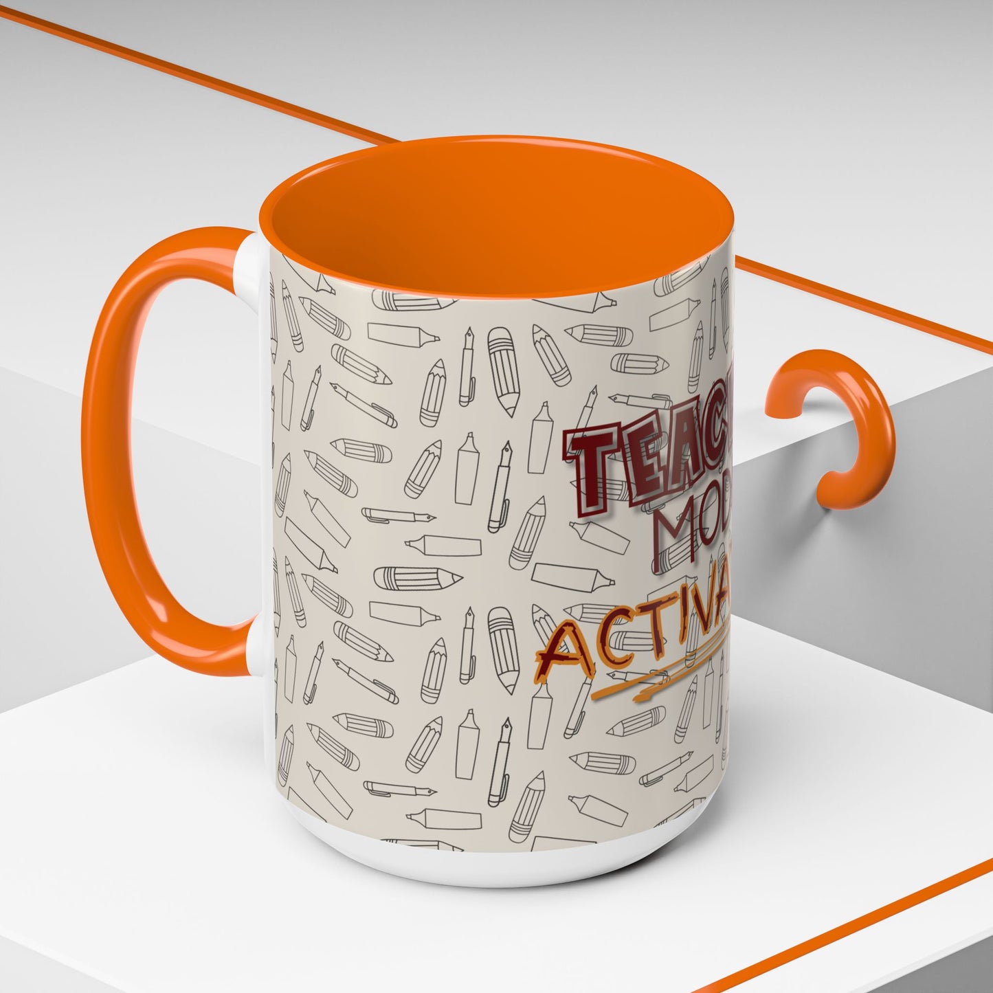 Funny Teacher Coffee Mug – Back to School Gift – “Teacher Mode Activated” – Color Accent 11oz 15oz – Classroom Decor – Durable Ceramic – Education Life