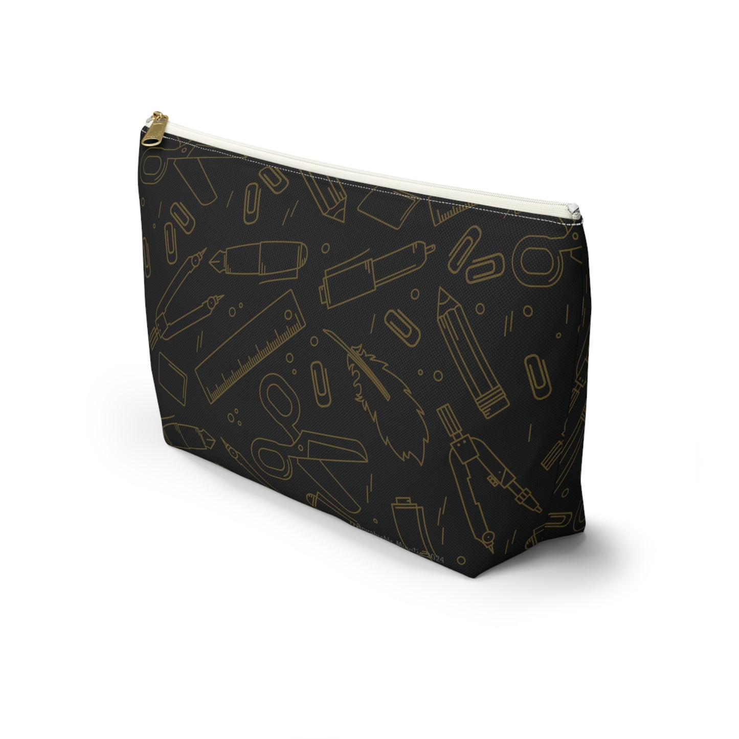 Black & Gold Artist Sketch T-Bottom Pouch • Stylish Pencil Case or Makeup Bag • Small or Large Sizes