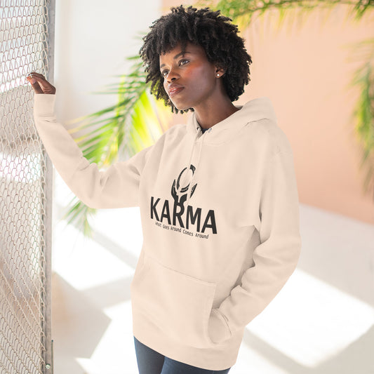 Karma Hoodie — “What Goes Around Comes Around” Minimalist Spiritual Quote Hoodie (Lane Seven Premium Fleece)