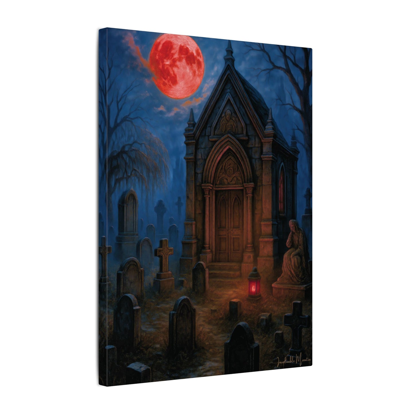 "Blood Moon Mausoleum" – Gothic Graveyard Fine Art Matte Canvas Print (Vertical)
