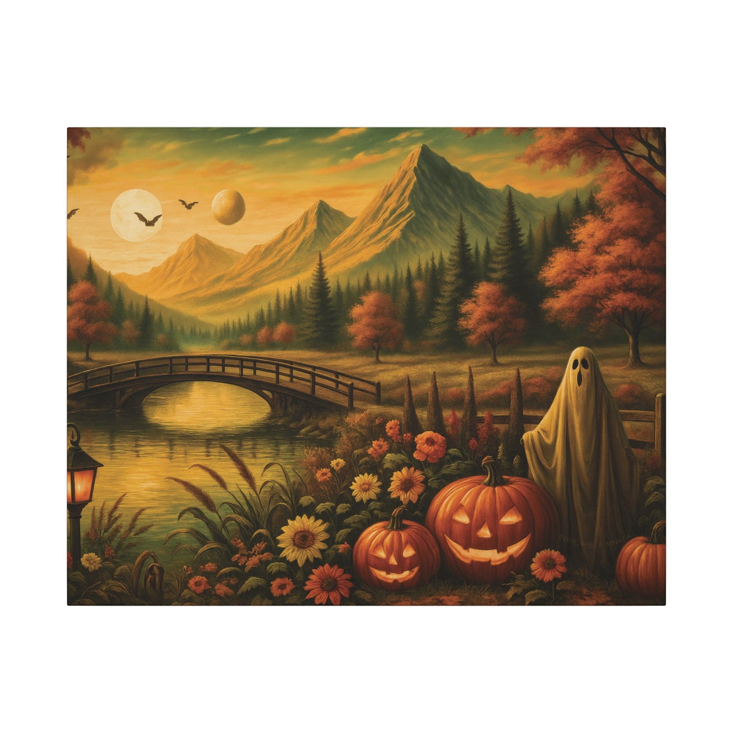 Ghost in the Garden – Autumn Halloween Landscape Canvas Print