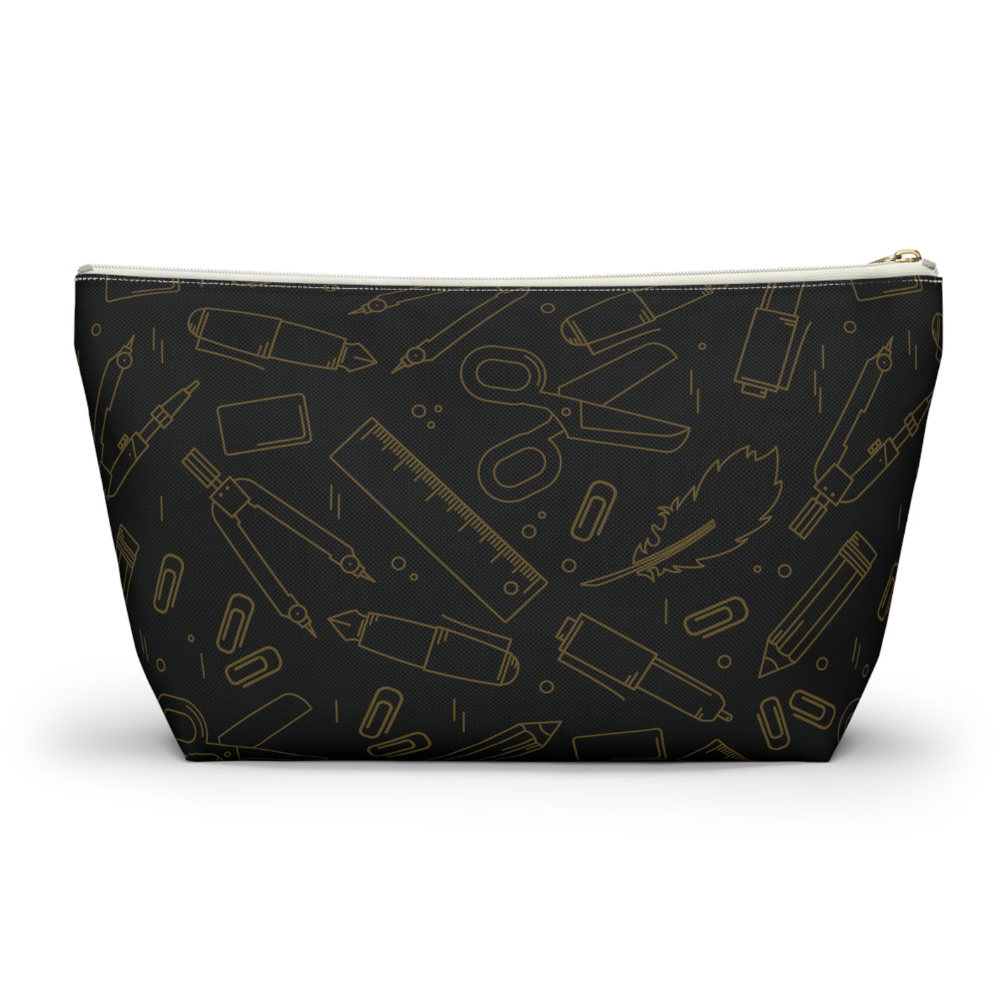 Black & Gold Artist Sketch T-Bottom Pouch • Stylish Pencil Case or Makeup Bag • Small or Large Sizes