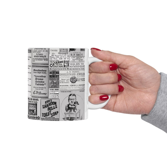 Taza de café y té con temática ocultista americana | Collage de anuncios de periódico vintage de 1800 y principios de 1900 (2 tazas de cerámica de 11 oz y 15 oz)