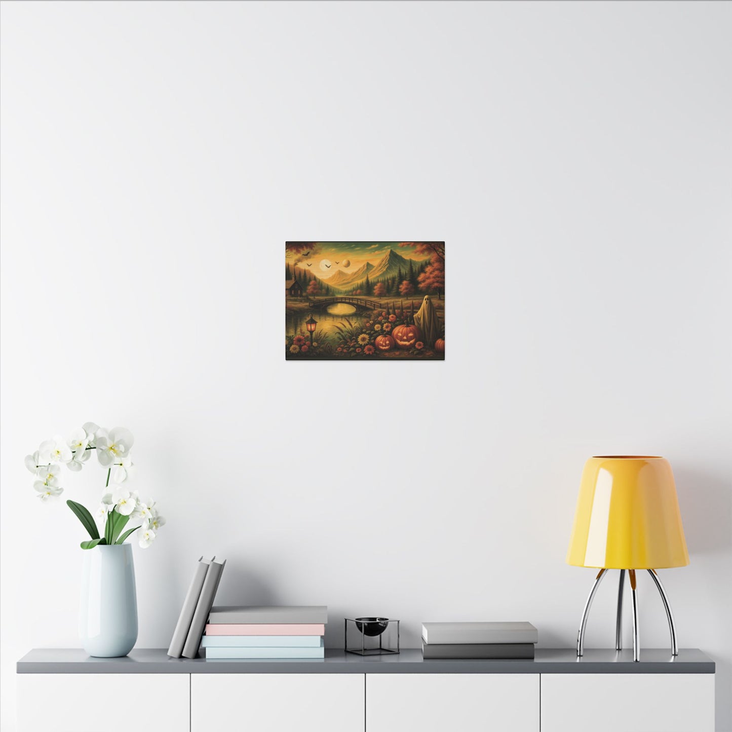 Ghost in the Garden – Autumn Halloween Landscape Canvas Print