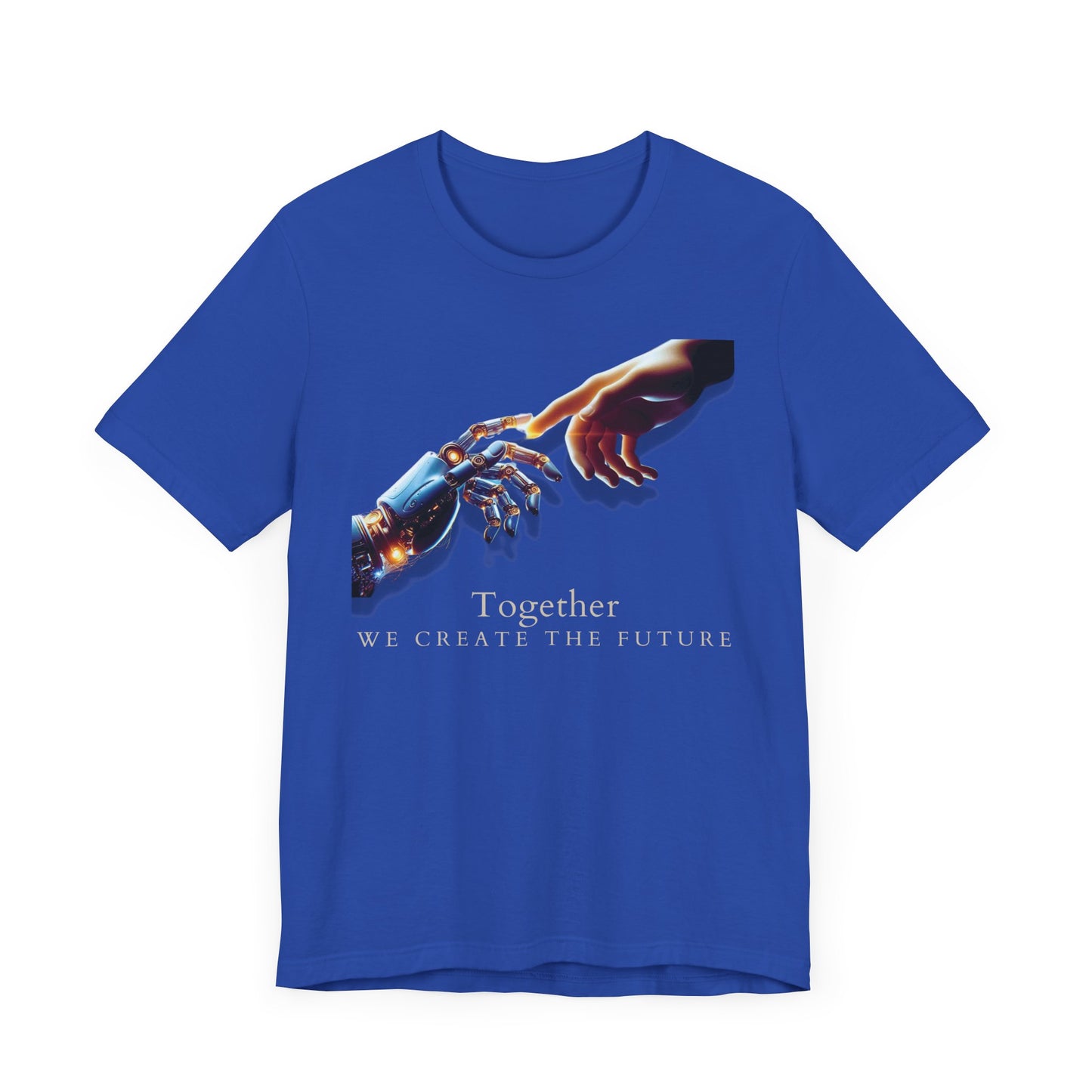 Robotic & Human Hand Touching Jersey Tee - "Together We Create the Future" - Inspirational T-Shirt - Soft, Comfortable Graphic Tee