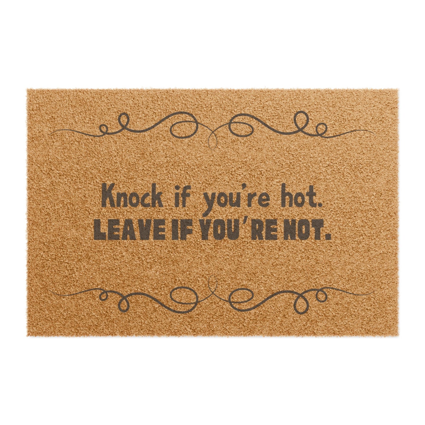 Knock If You’re Hot Doormat – Funny Sarcastic Welcome Mat, Bold Black Print Boutique Décor