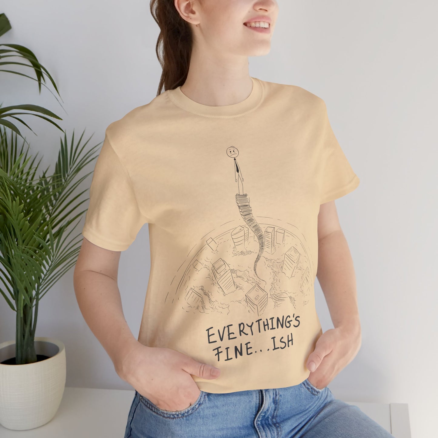 “Everything's Fine...Ish” Stick Figure Tee | Dark Humor Graphic Shirt | Bella+Canvas Unisex