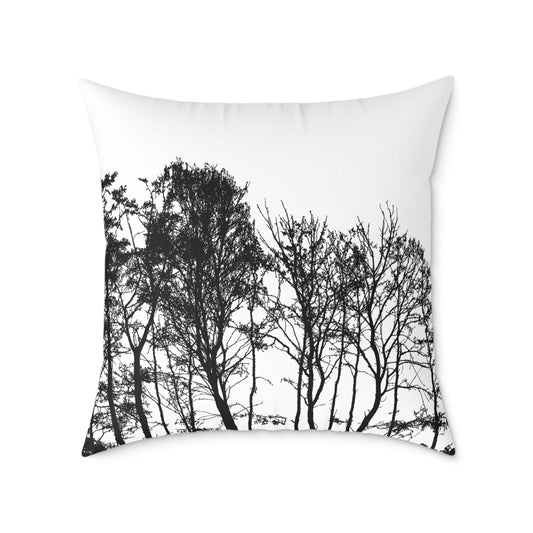 Cojín con silueta de árboles en calma absoluta: un acento natural austero para amantes de lo simple y audaz. Cojín de lona.
