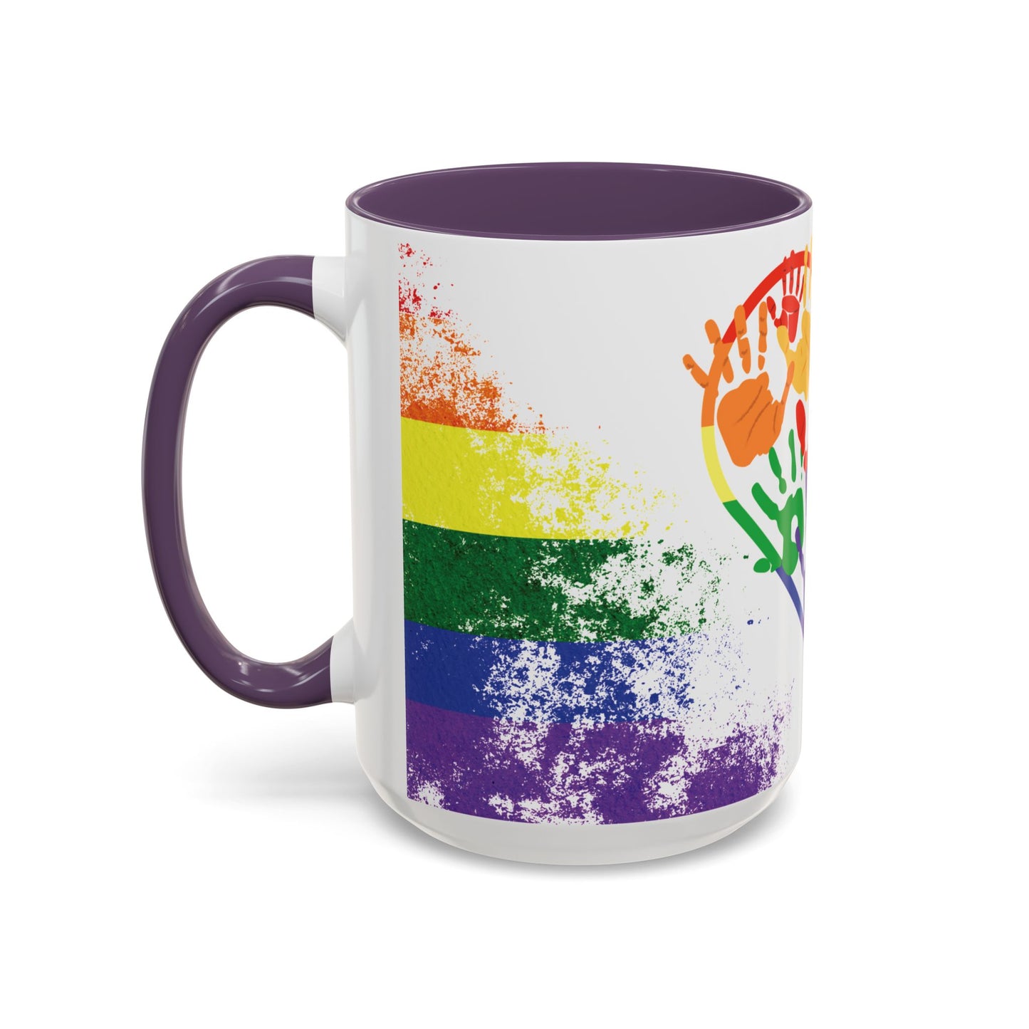 Handprint Heart Pride Mug | Rainbow Splash Ceramic Cup | 11oz & 15oz