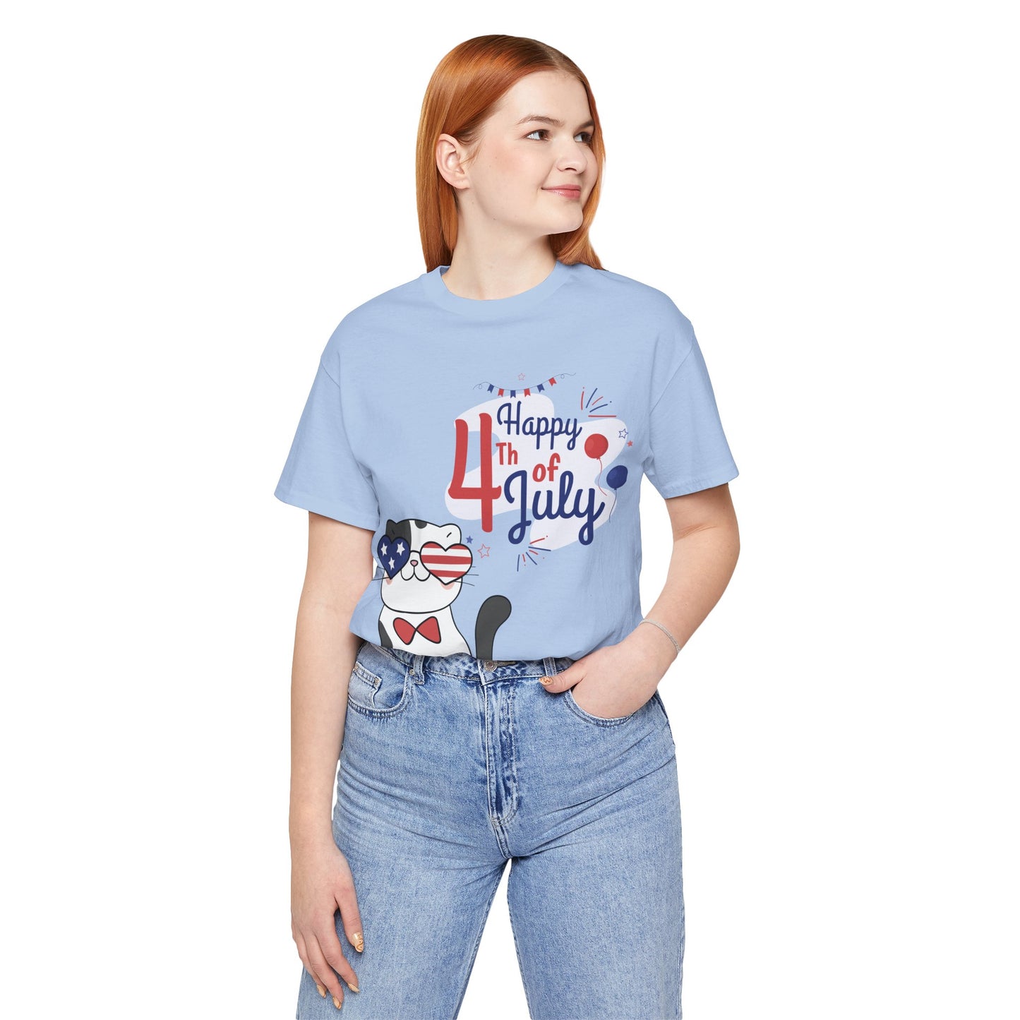 Patriotic Party Cat Tee – Happy 4th of July – Unisex Bella+Canvas Jersey Tee - 4th of July Tee