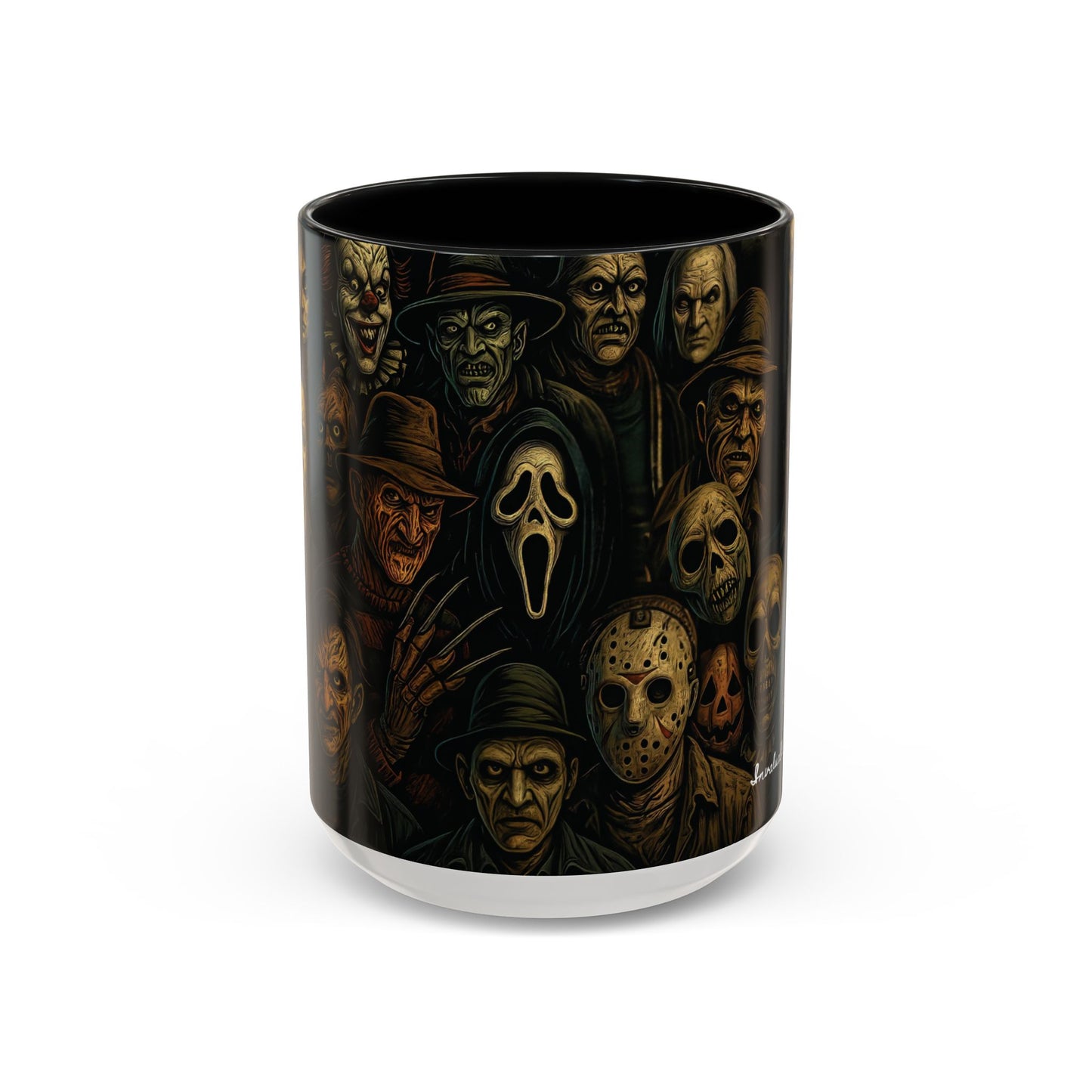 Horror Villain Collage Mug – 15oz & 11oz Ceramic Coffee Mug – Slasher Icons Halloween Gift – Goth Horrorcore Kitchen Decor