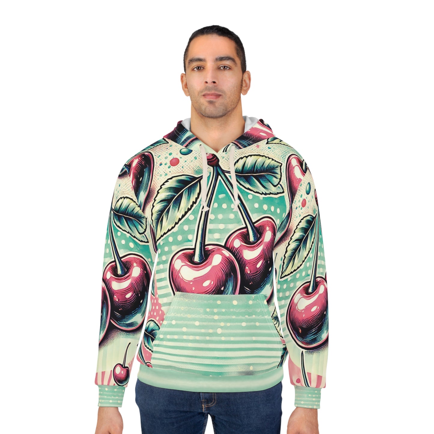 Vintage Cherry Pop All Over Print Unisex Pullover Hoodie - Retro Style for Cozy Days
