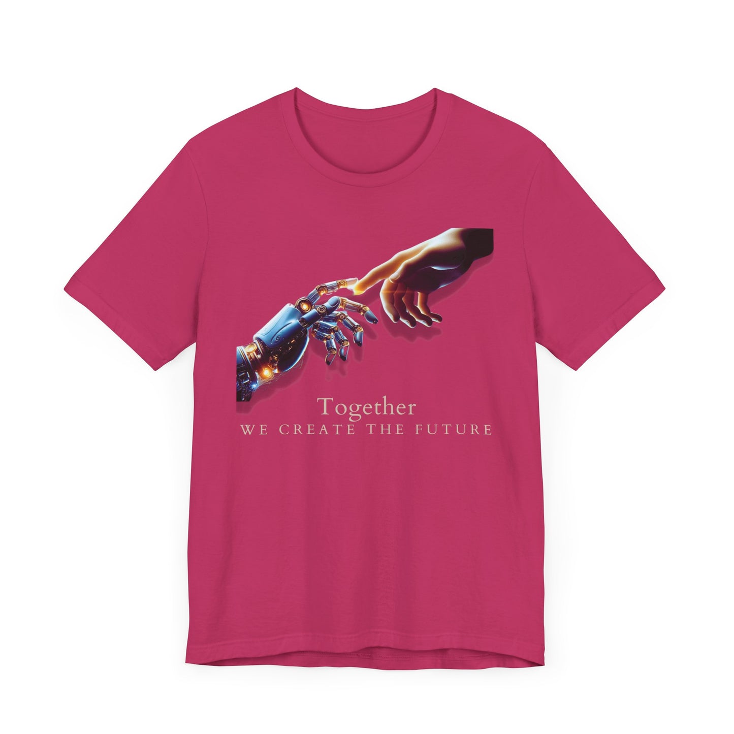 Robotic & Human Hand Touching Jersey Tee - "Together We Create the Future" - Inspirational T-Shirt - Soft, Comfortable Graphic Tee