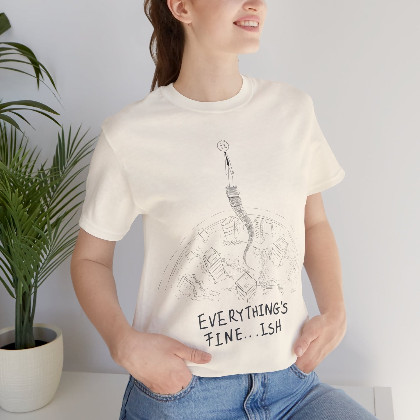 “Everything's Fine...Ish” Stick Figure Tee | Dark Humor Graphic Shirt | Bella+Canvas Unisex