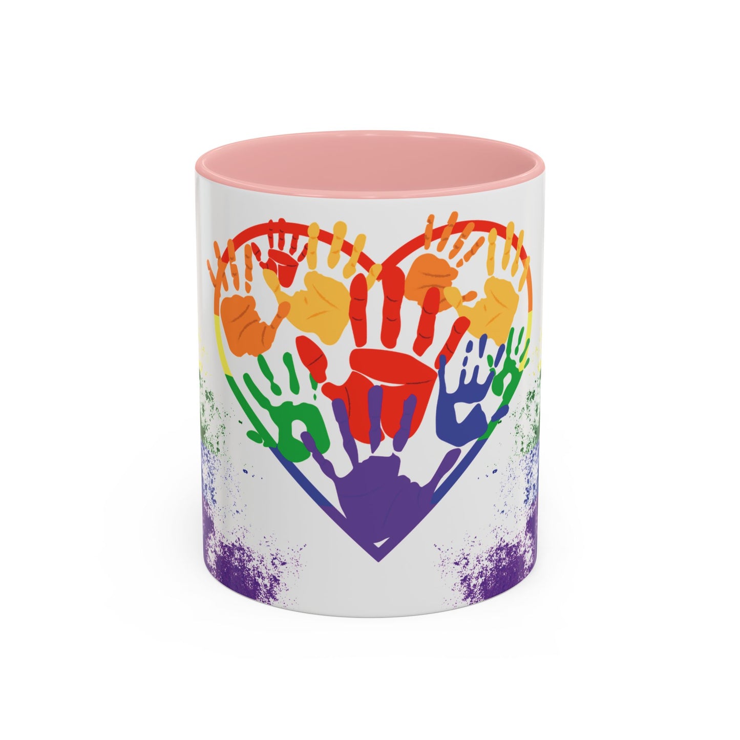 Handprint Heart Pride Mug | Rainbow Splash Ceramic Cup | 11oz & 15oz