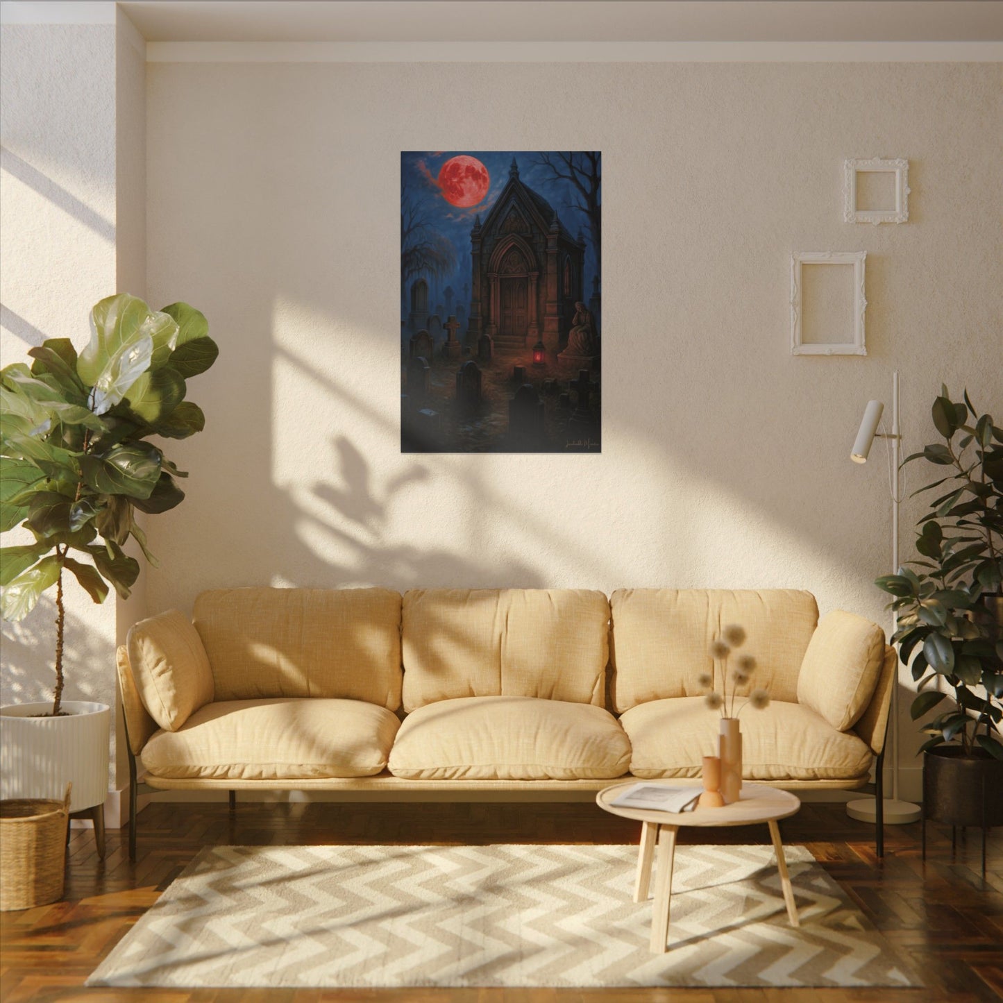"Blood Moon Mausoleum" – Gothic Graveyard Fine Art Matte Canvas Print (Vertical)