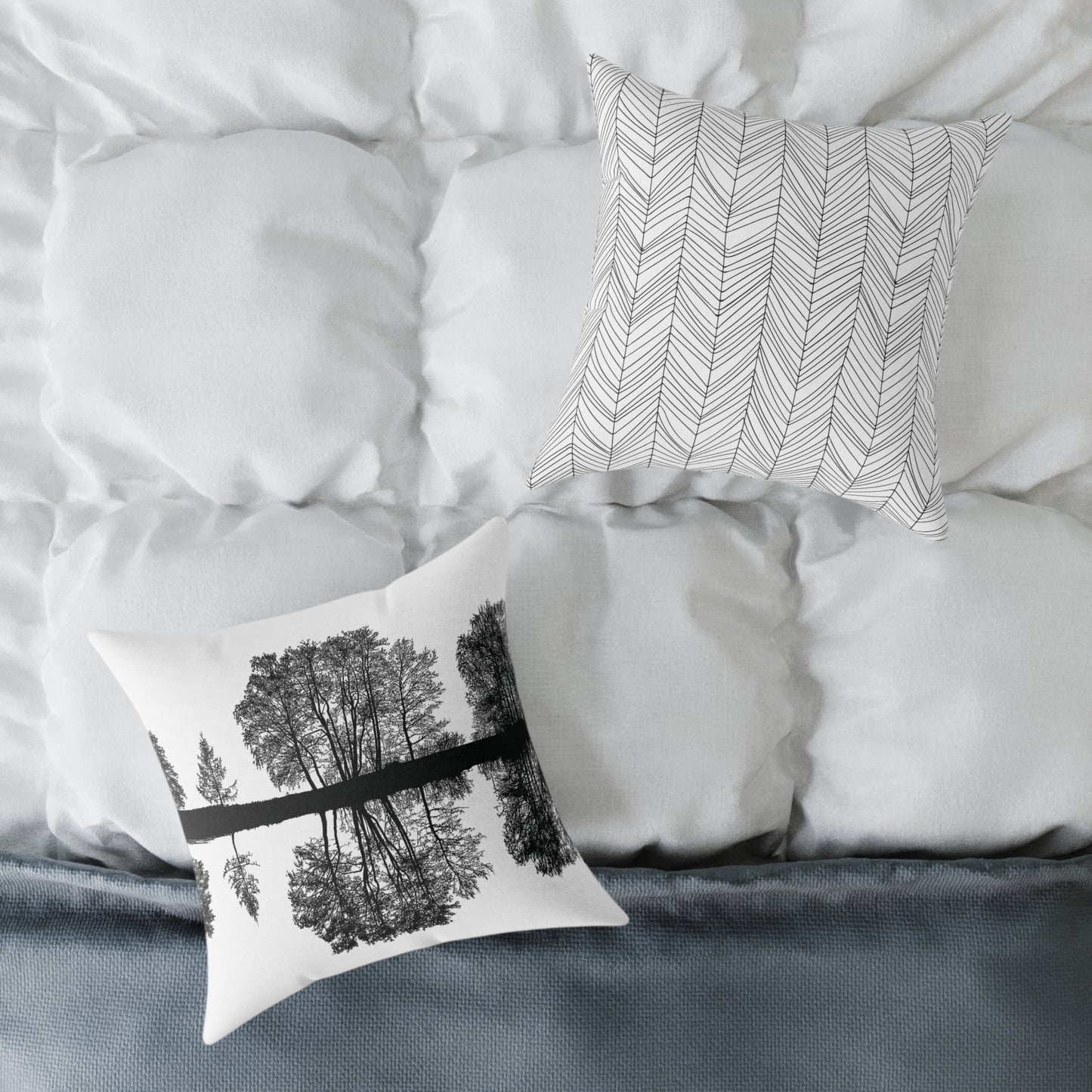 Reflection Forest Silhouette Tree Throw Pillow β Photo Silhouette Landscape Accent for Liminal Souls - Canvas Throw Pillow