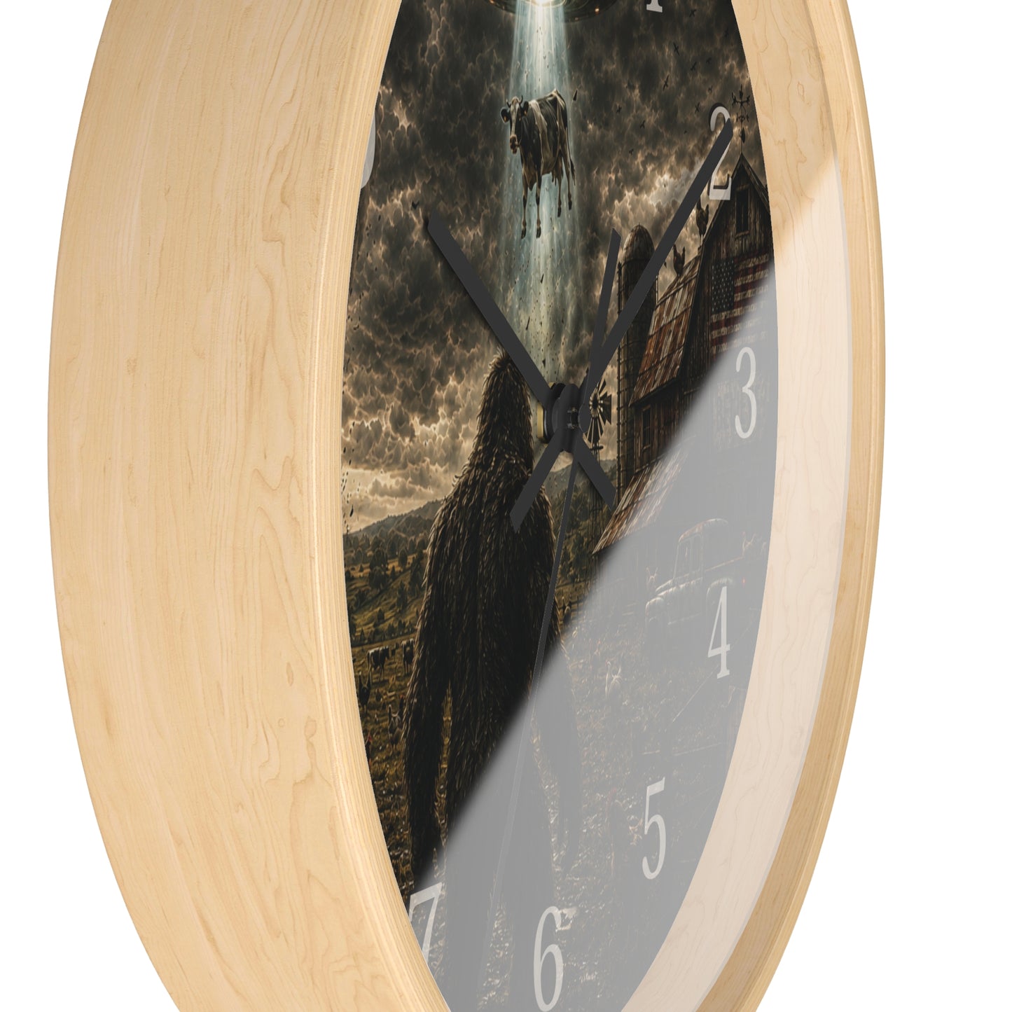 Bigfoot UFO Wall Clock – Sasquatch Alien Abduction Farm Art Clock