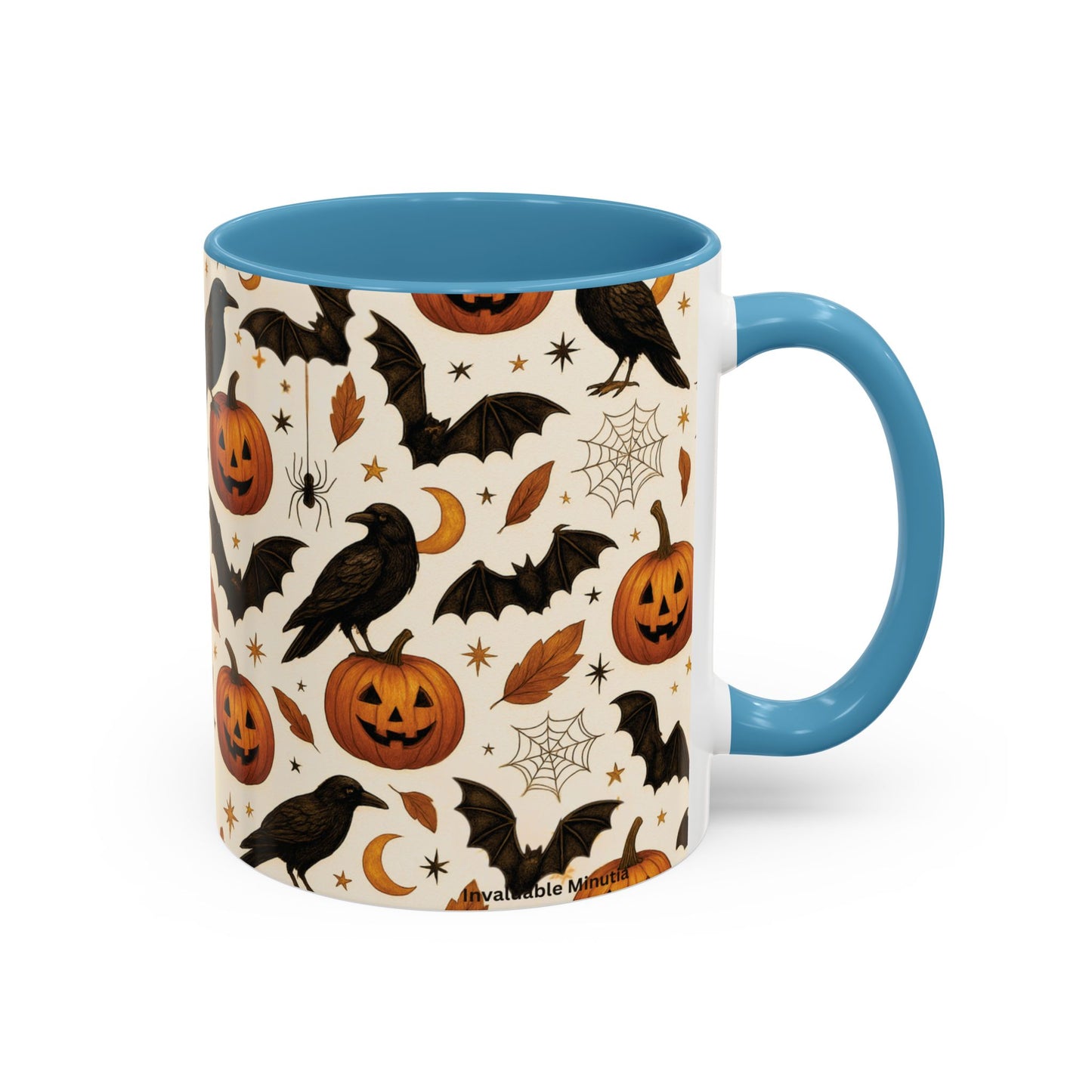 Halloween Raven & Pumpkin Color Accent Mug β Gothic Crow, Bats & Jack-oβ-Lantern Coffee Cup (11oz & 15oz) β Spooky Autumn Drinkware