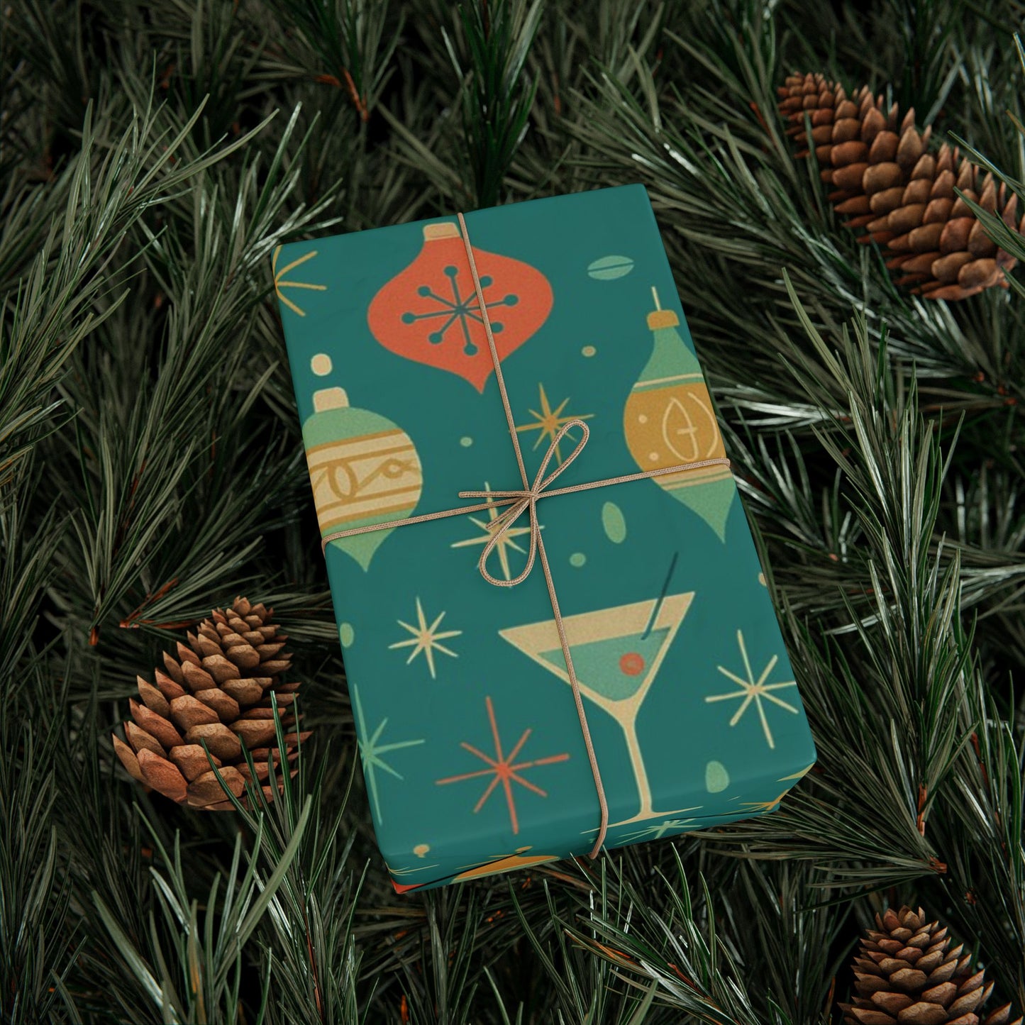 Atomic Christmas Cocktail – Mid-Century Holiday Wrapping Paper, Retro Martini Gift Wrap, 30" Roll (Matte/Gloss)