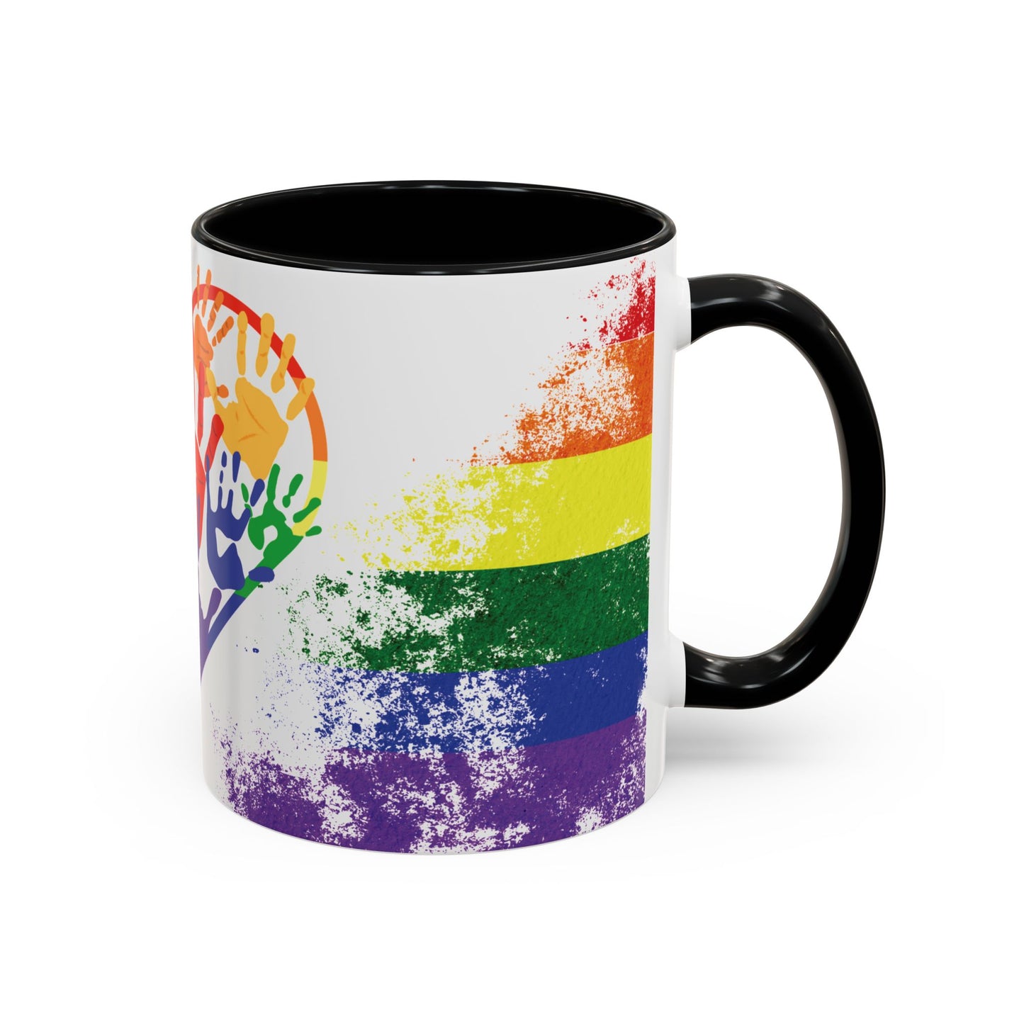 Handprint Heart Pride Mug | Rainbow Splash Ceramic Cup | 11oz & 15oz