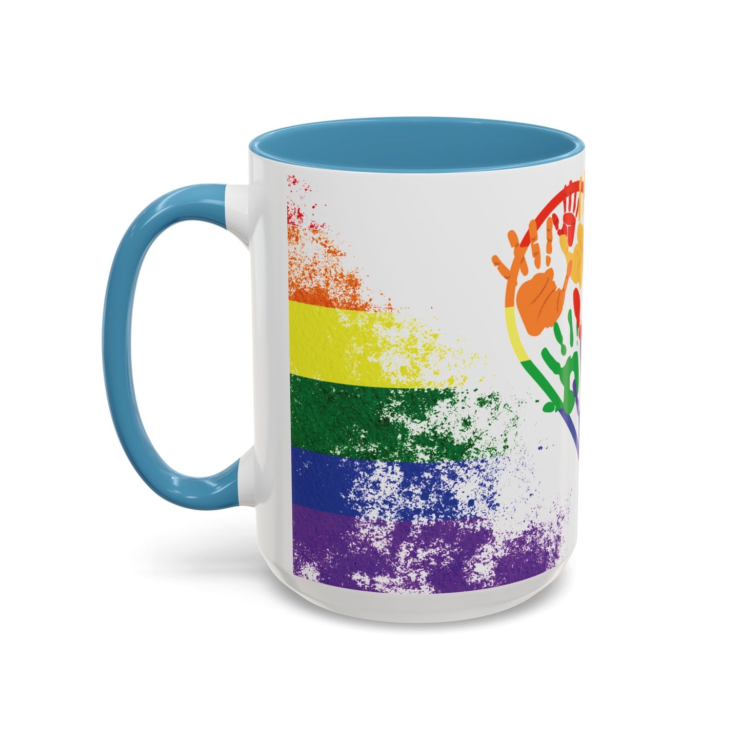 Handprint Heart Pride Mug | Rainbow Splash Ceramic Cup | 11oz & 15oz
