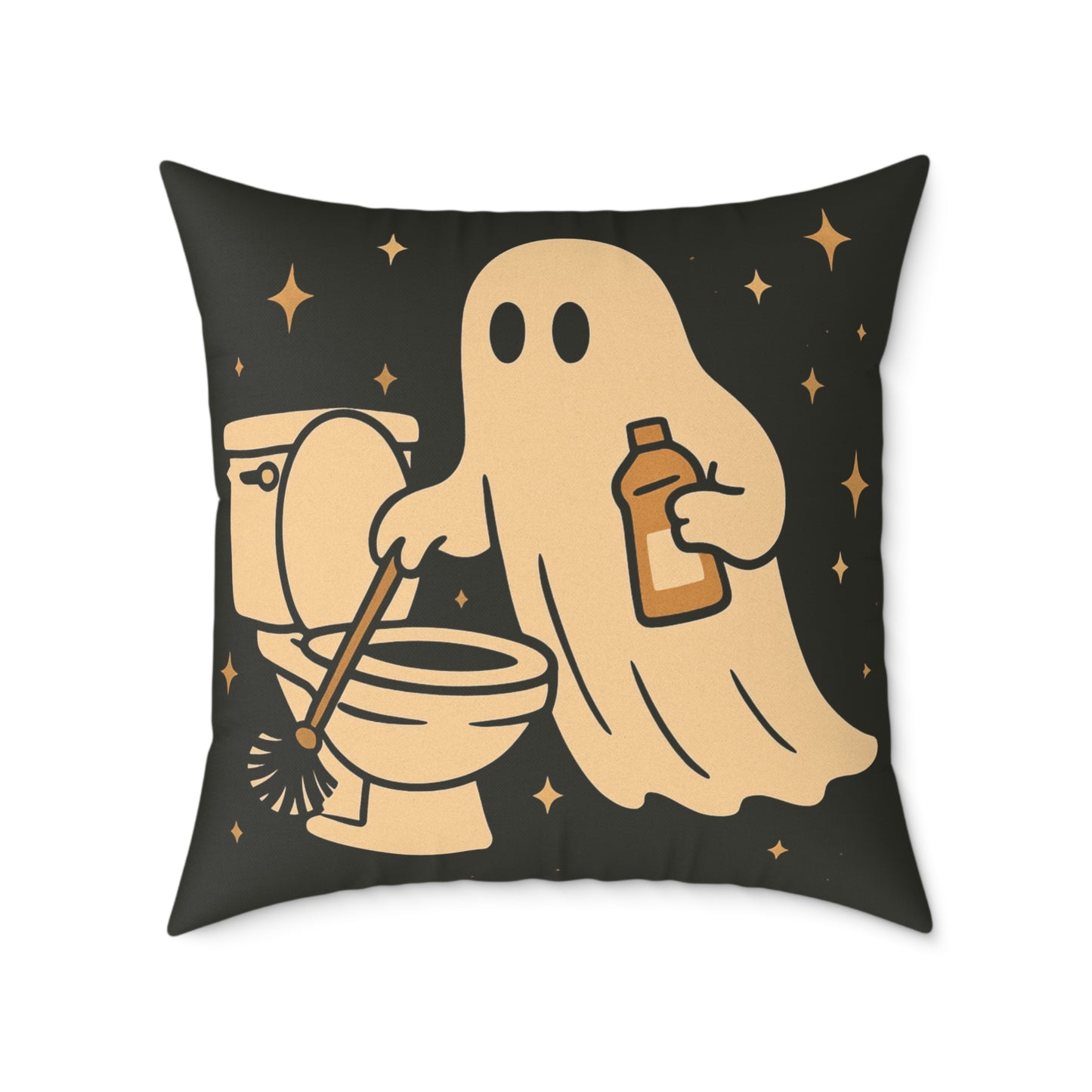 Ghost Cleaning Crew Canvas Throw Pillow β Spooky Chores Collection
