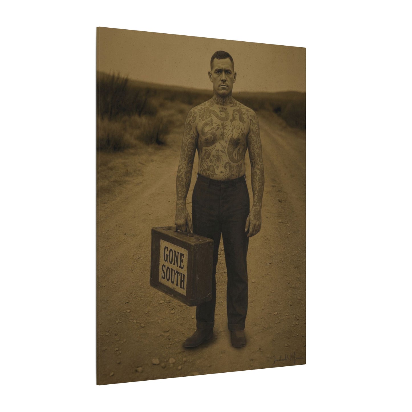 The Tattooed Man – Matte Canvas Print (Gallery-Wrapped) 0.75" – Vintage Circus-Inspired Canvas Wall Art