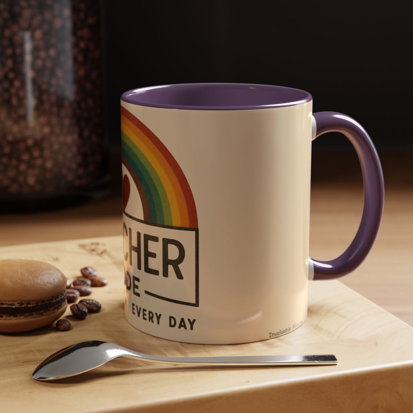 Teacher Mode – Color Accent Mug (11oz/15oz) • Rainbow Heart • Teacher Gift • Dishwasher & Microwave Safe