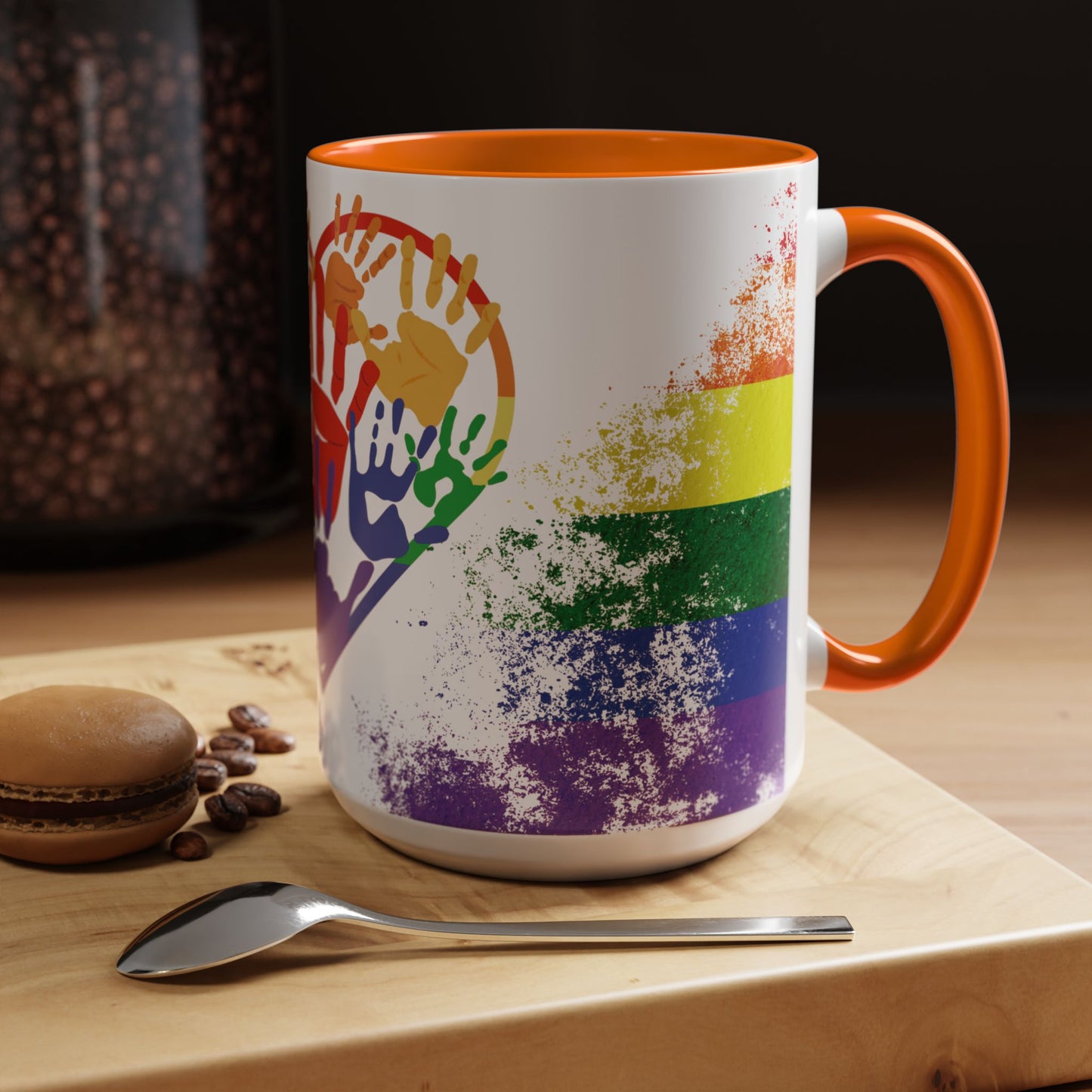 Handprint Heart Pride Mug | Rainbow Splash Ceramic Cup | 11oz & 15oz