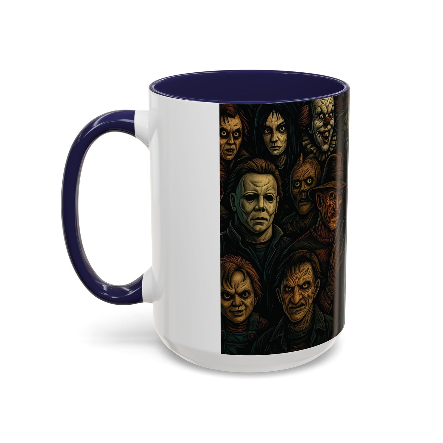 Horror Villain Collage Mug – 15oz & 11oz Ceramic Coffee Mug – Slasher Icons Halloween Gift – Goth Horrorcore Kitchen Decor