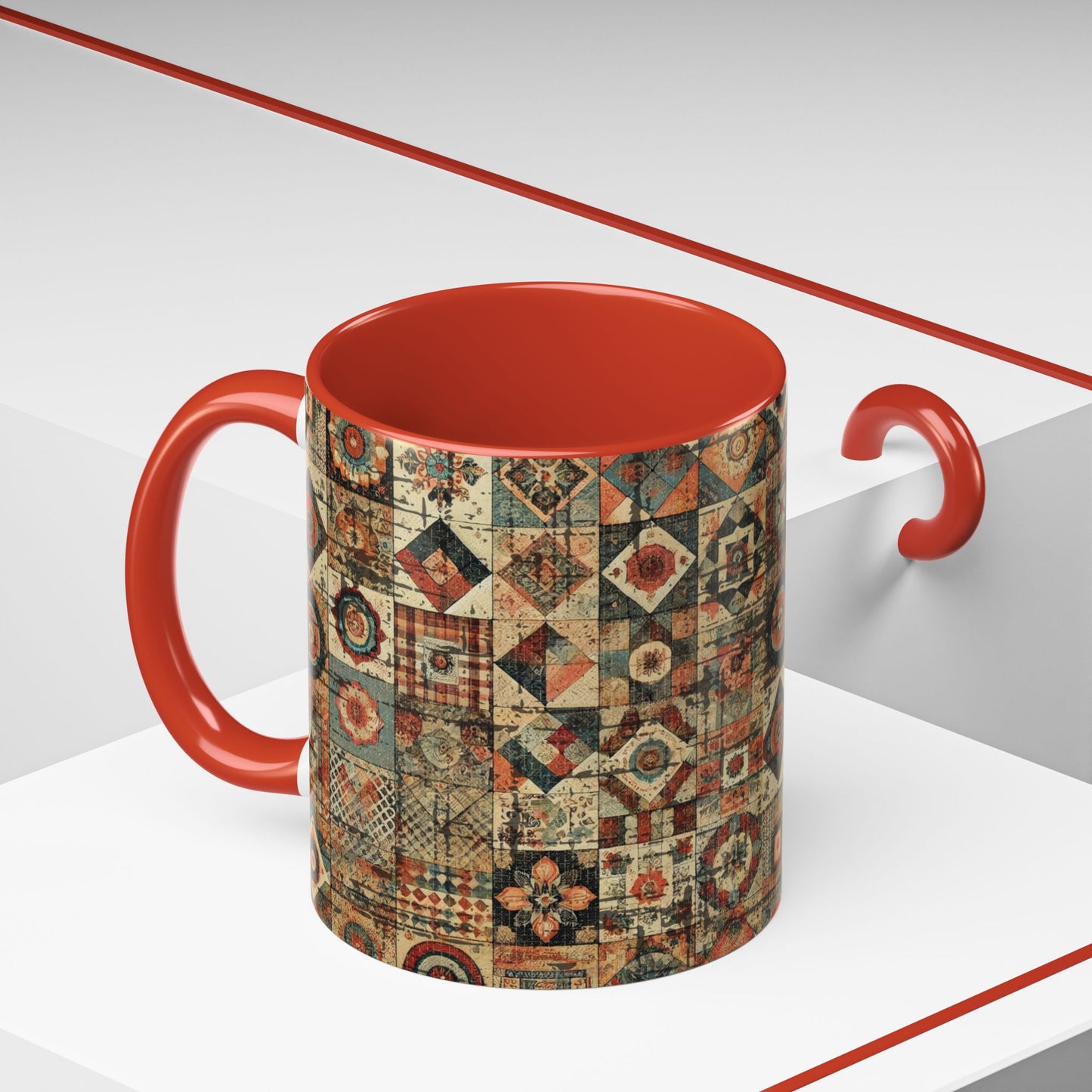 Boho Patchwork Quilt Mug | Vintage Accent Coffee Mug (11oz/15oz)