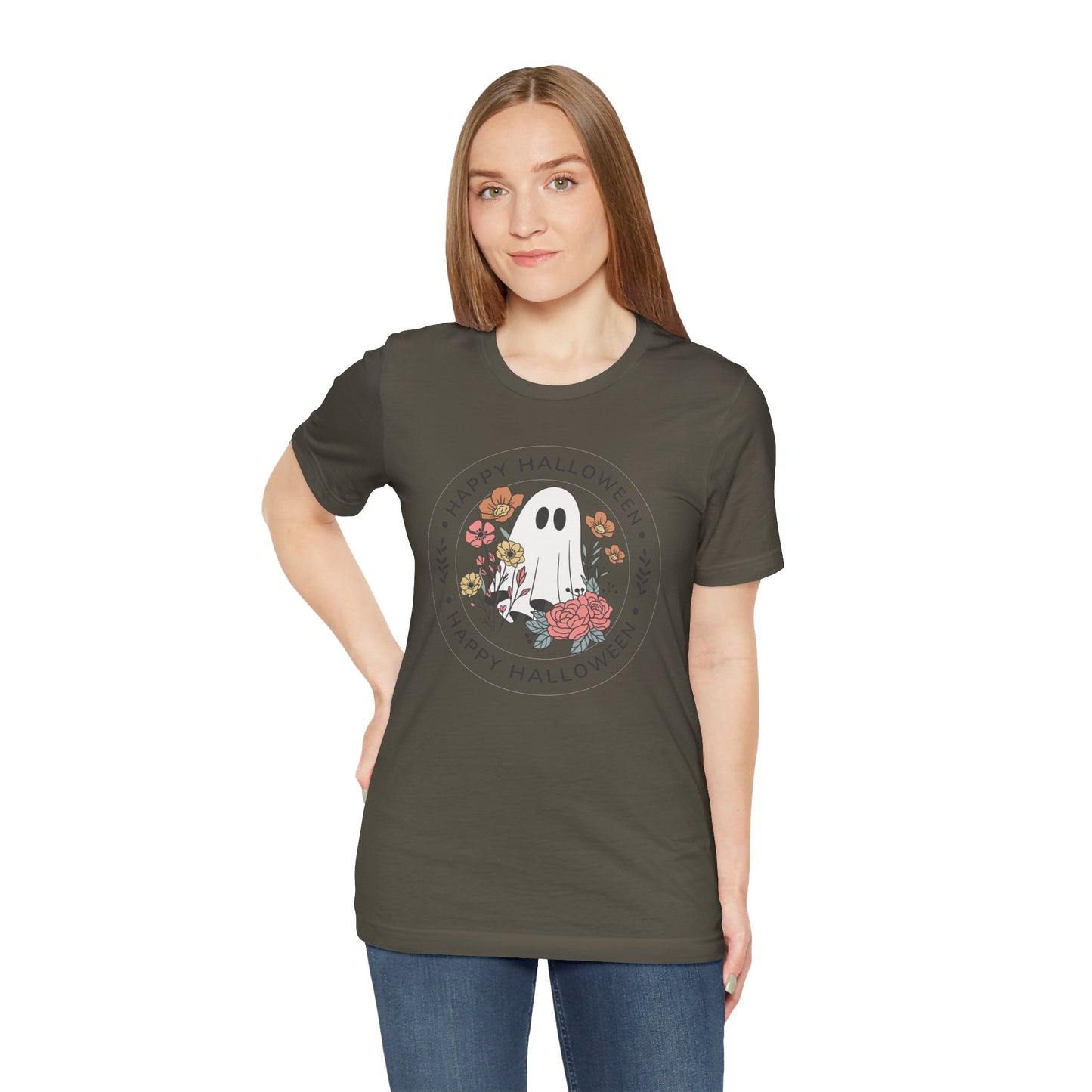 Happy Halloween Floral Ghost Tee – Bella+Canvas 3001