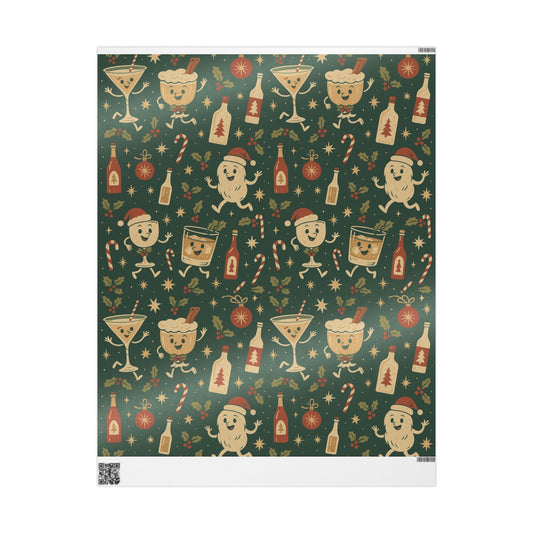 Vintage Holiday Drinks – Luxury Wrapping Paper, Retro Bar-Cart Gift Wrap, 30" Roll (Matte/Gloss)
